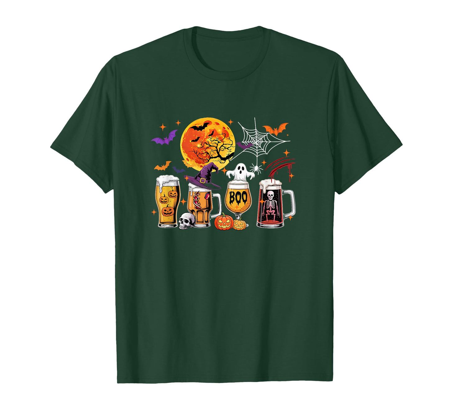 Collection Beer Glasses Halloween Witch Boo Skeleton Drinker T-Shirt