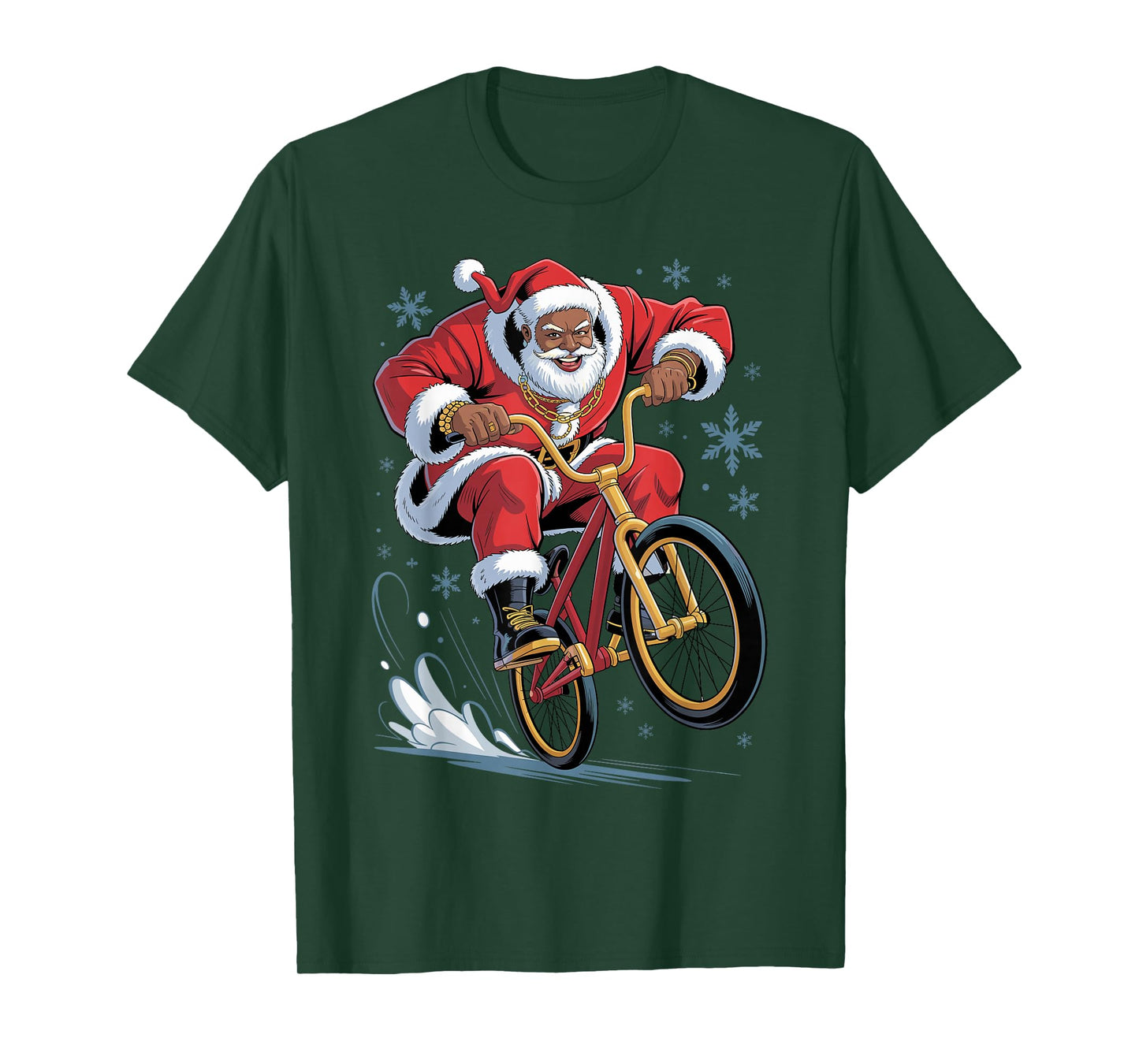 Afro Santa BMX African American Christmas Funny Holiday T-Shirt