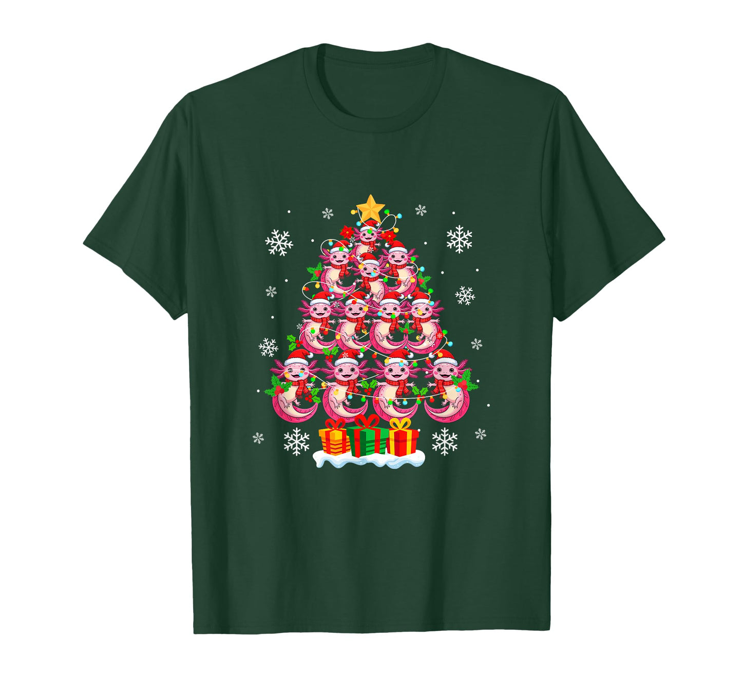 Group Santa Axolotls As Xmas Tree Colorful Lights Lover Kids T-Shirt