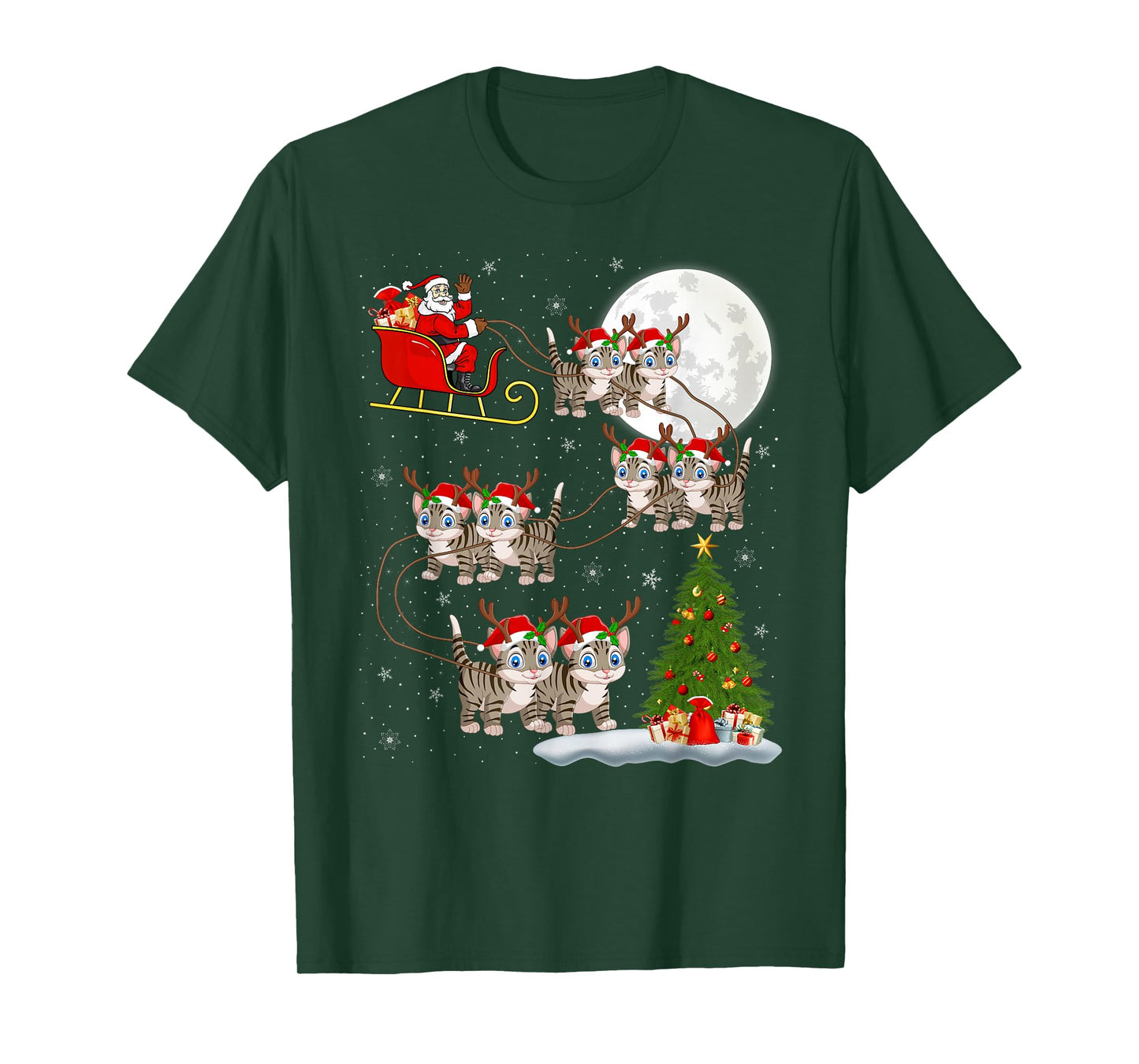 Cats Santa Sleigh Flying Funny Magical Christmas T-Shirt
