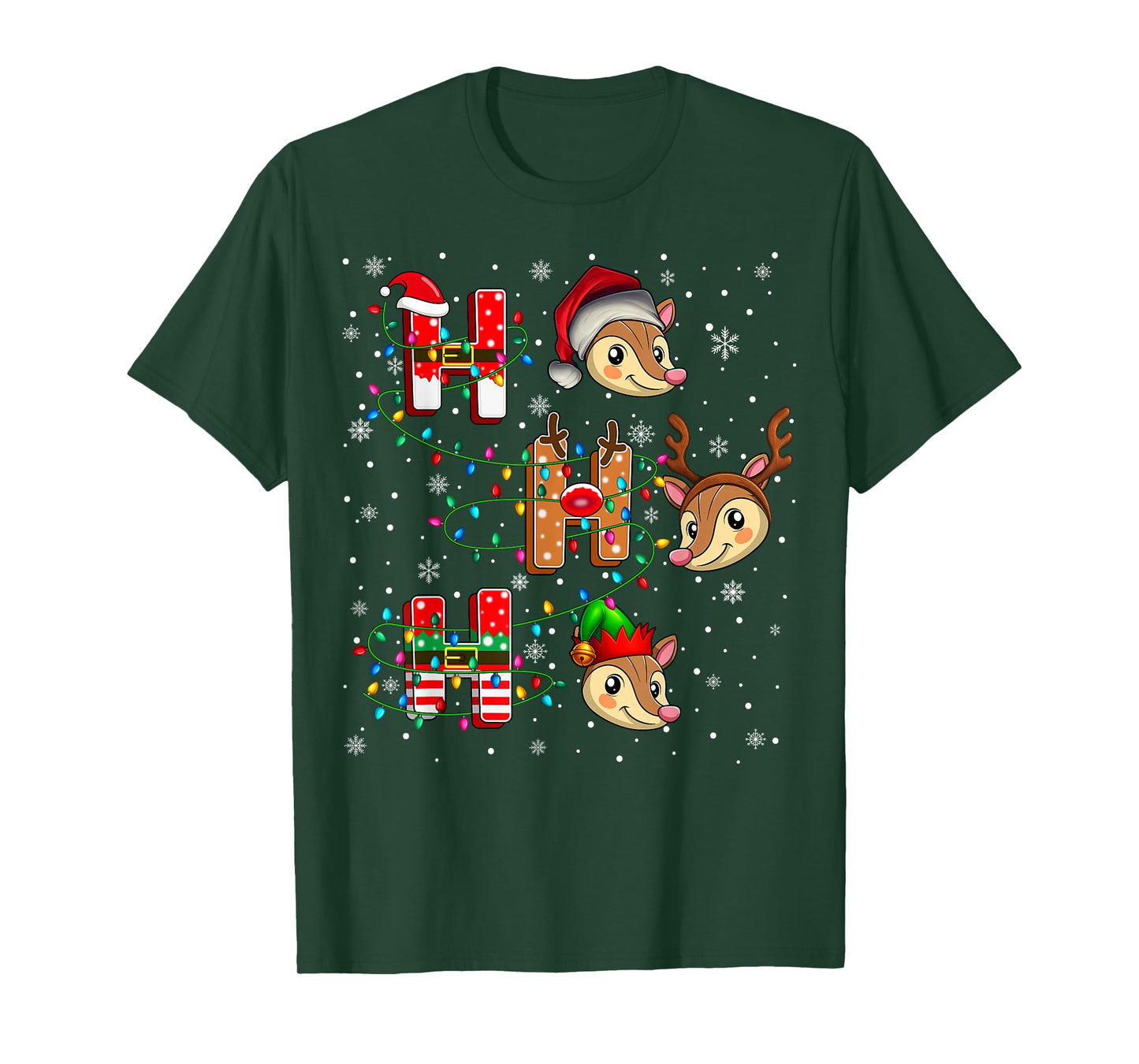 Ho Ho Ho Santa Reindeer Hat Elf Armadillo Animal Christmas T-Shirt