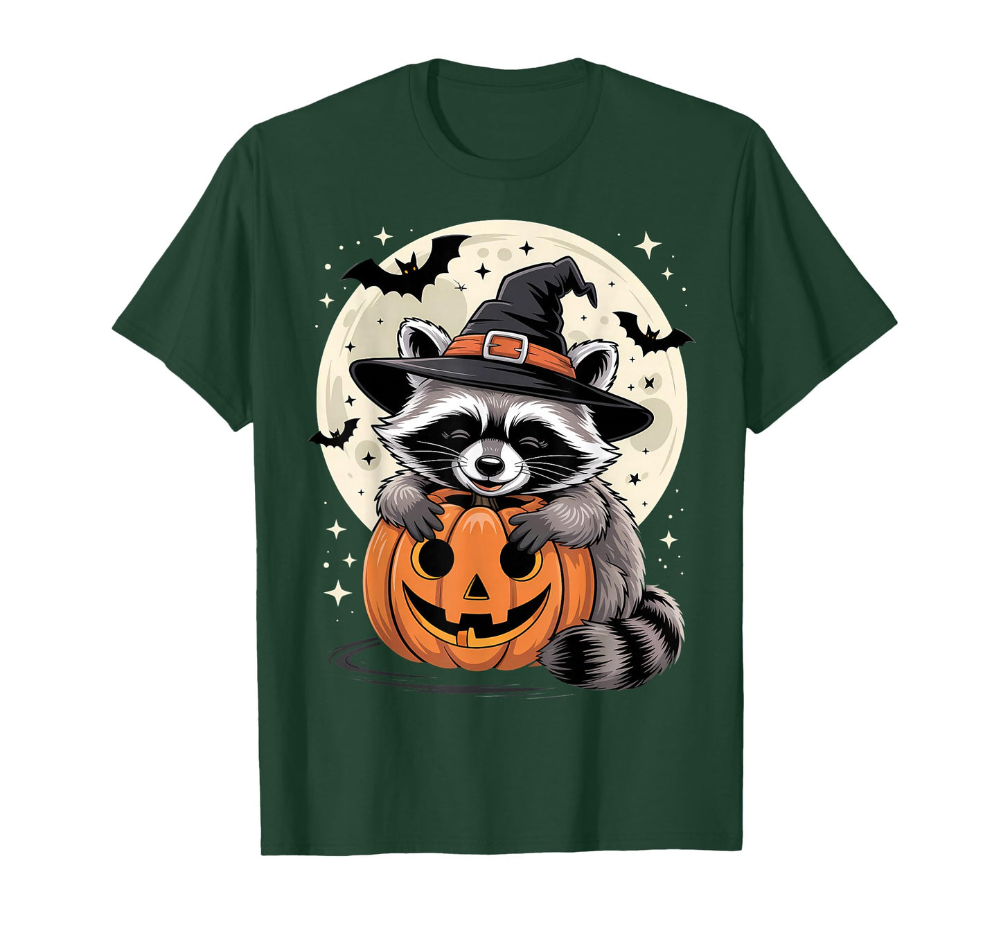 Halloween Raccoon Witch Hat Pumpkin Spooky T-Shirt