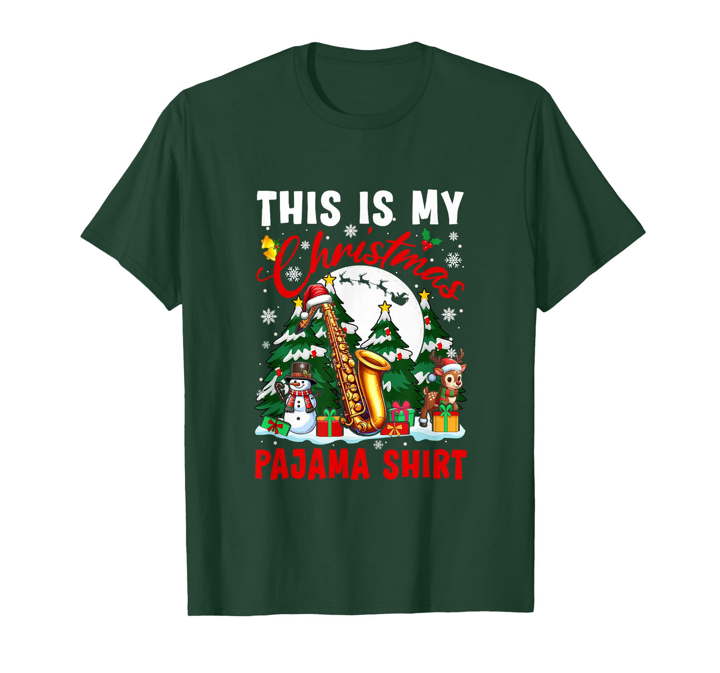 My Christmas Pajama Shirt Santa Saxophone Snowman Instrument T-Shirt
