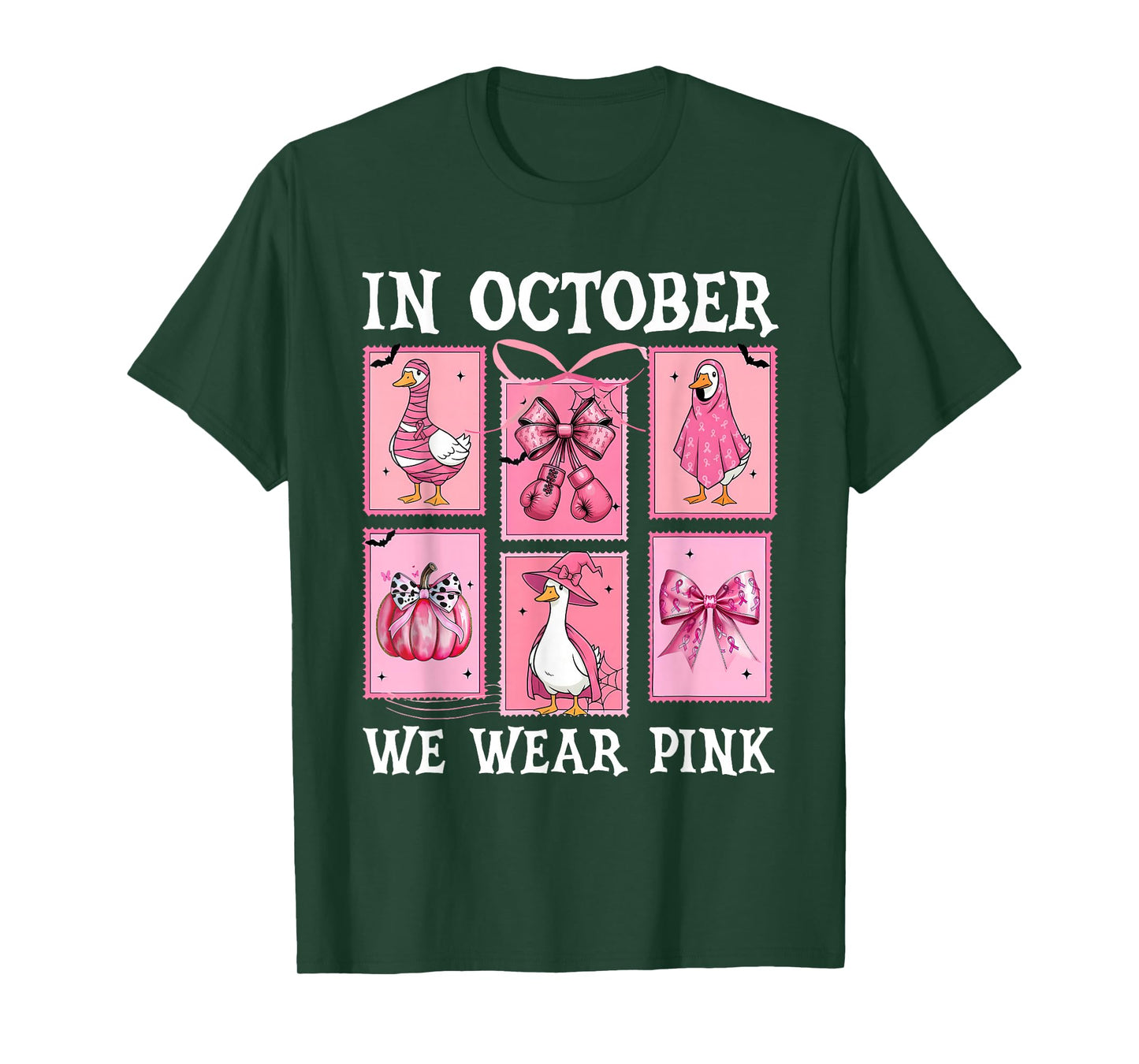 in October We Wear Pink Goose Bow Breast Cancer Awareness T-Shirt