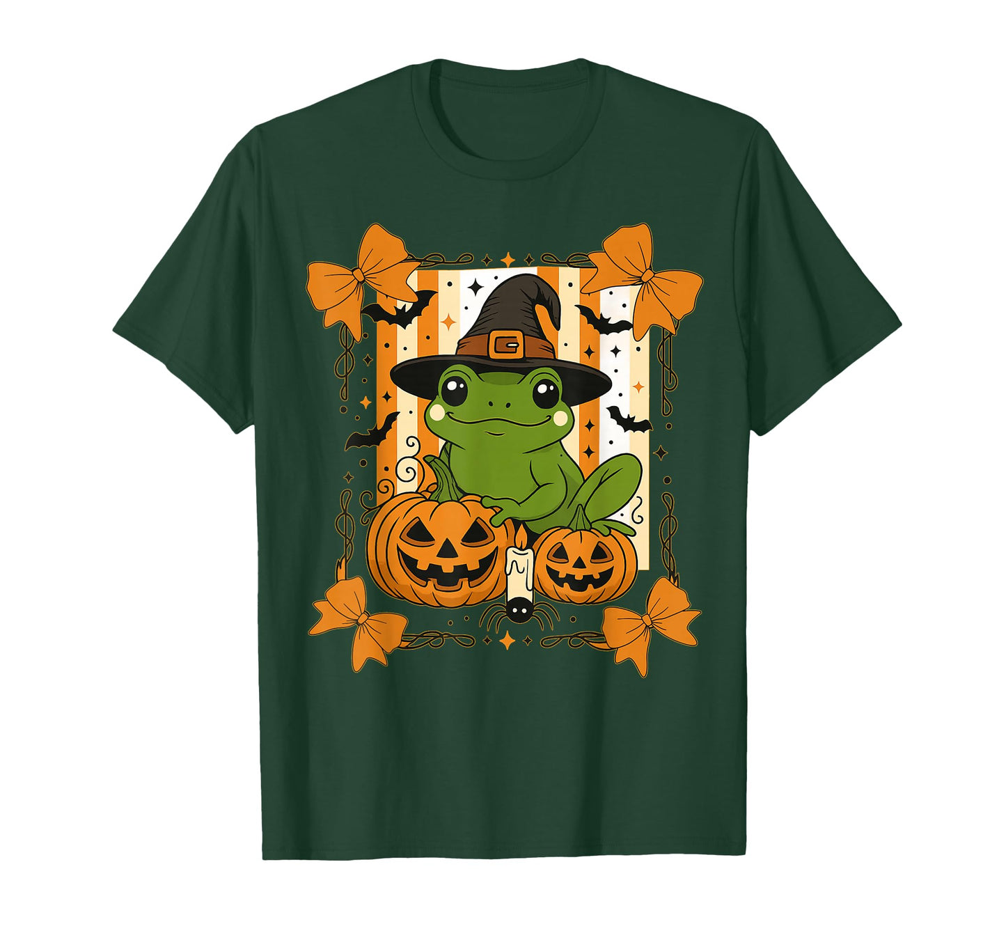 Witch Frog and Jack O Lantern Pumpkin Halloween T-Shirt