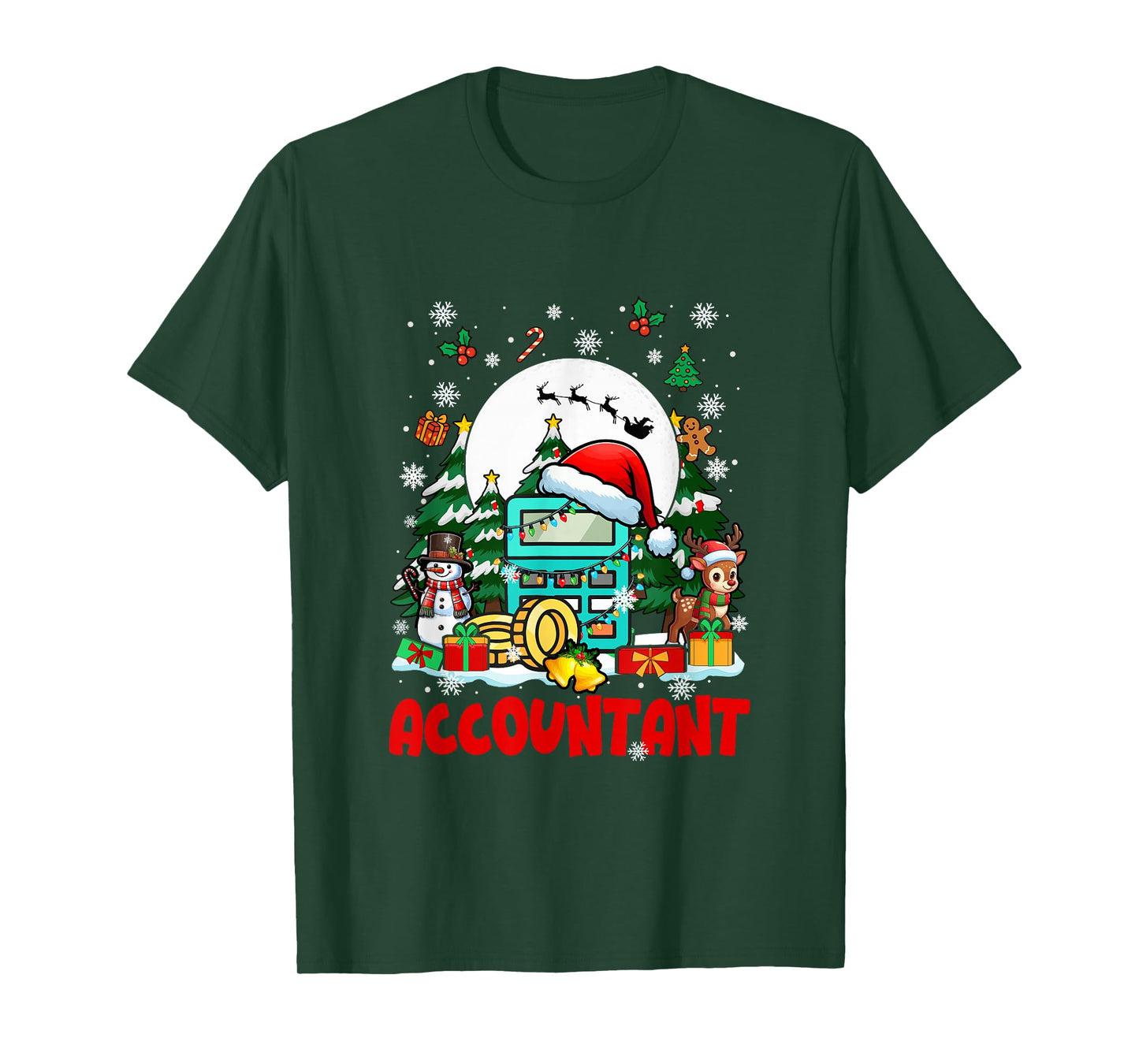 Accountant Job Tools Santa Snowmen Reindeer Christmas Trees T-Shirt