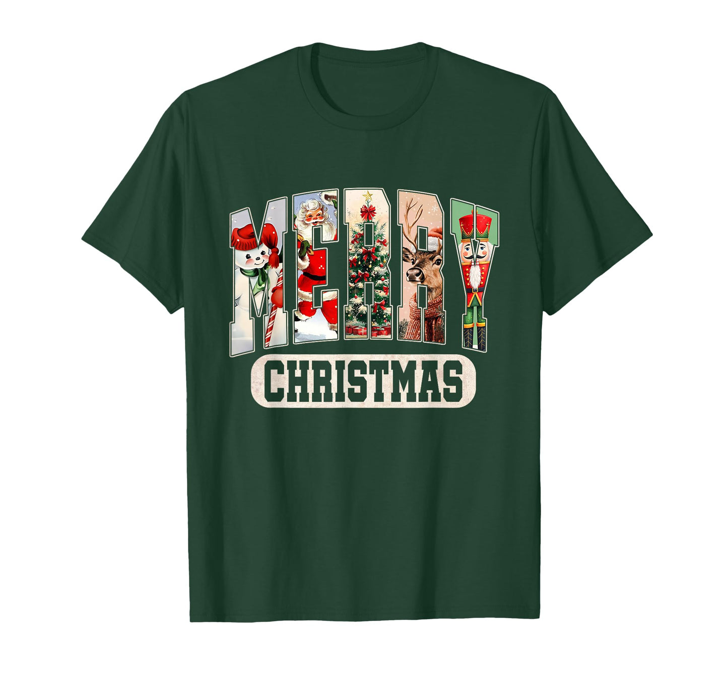 Retro Christmas Vintage Santa Reindeer Tree Snowman T-Shirt