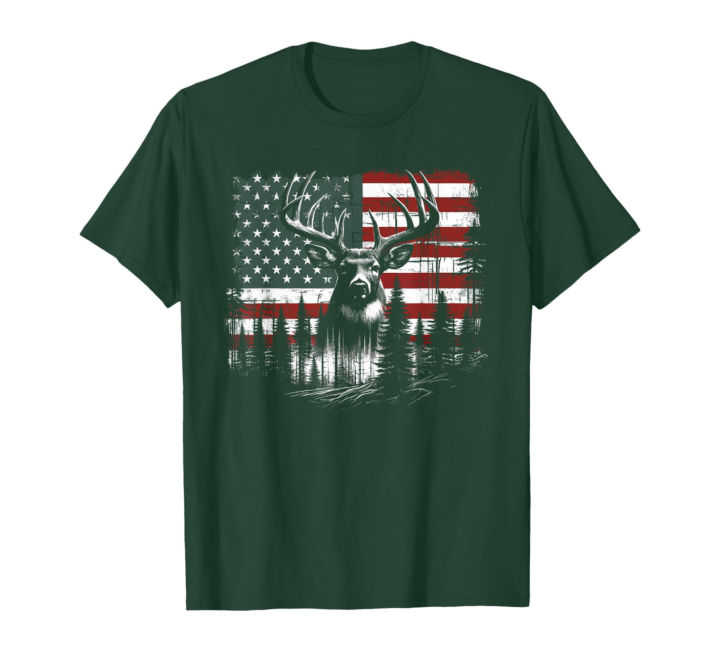 Deer Hunting American Flag Whitetail Buck Antlers T-Shirt