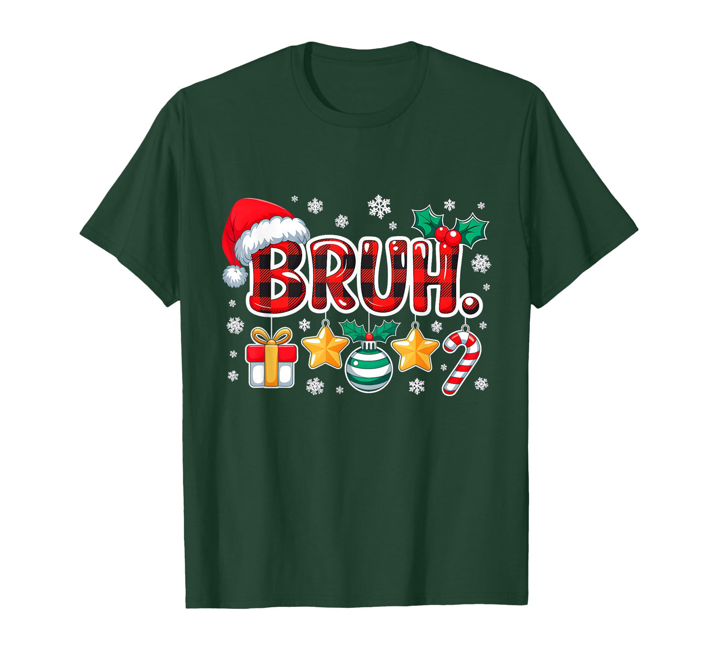 Bruh Funny Christmas Red Plaid Teens Boys Kids Xmas Pajamas T-Shirt