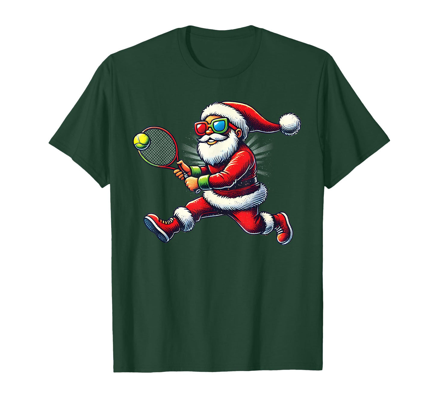 Santa Claus Playing Tennis Game Tennis Racket Christmas T-Shirt