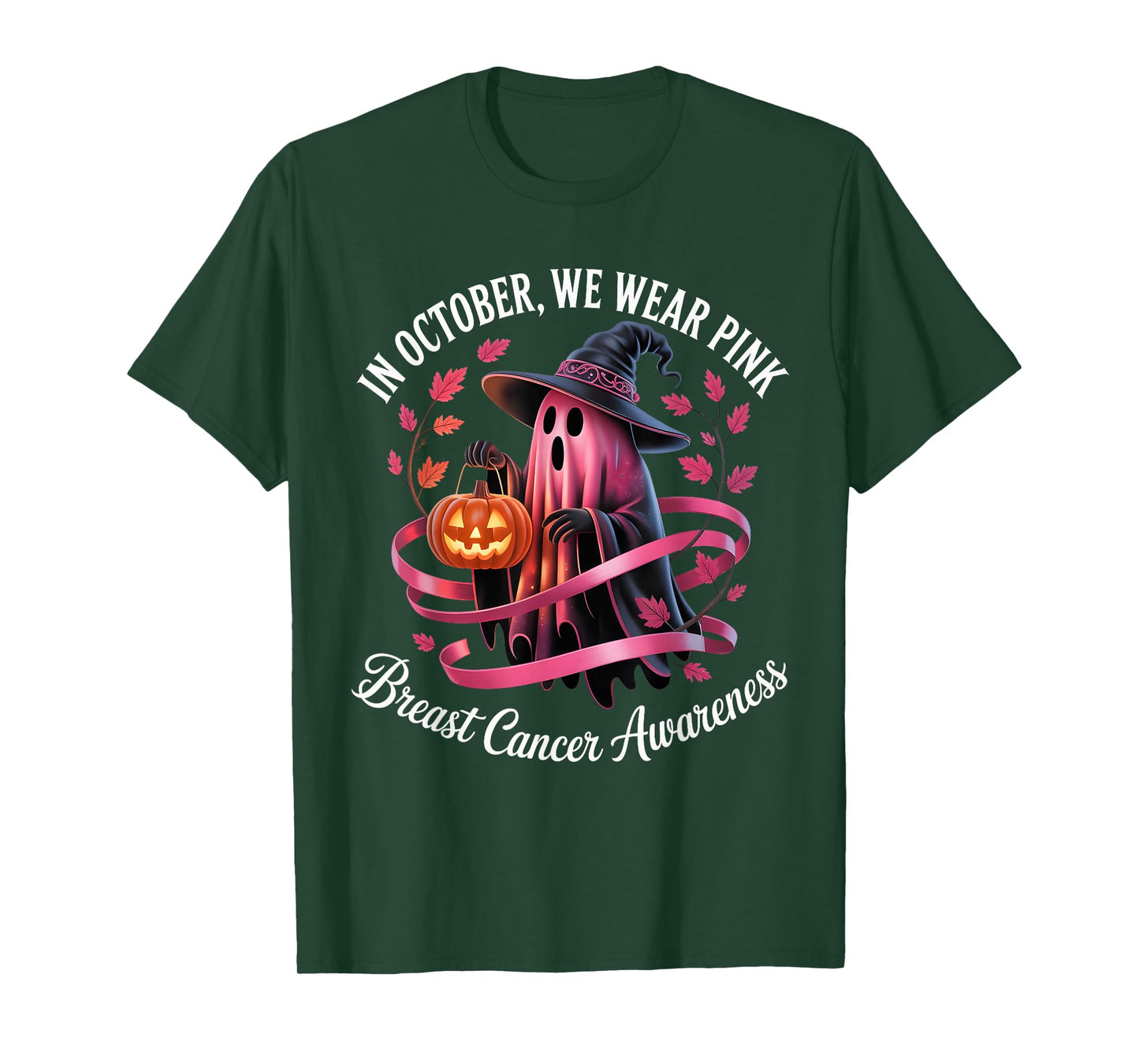 October Pink Ghost Witch Breast Cancer Awareness T-Shirt