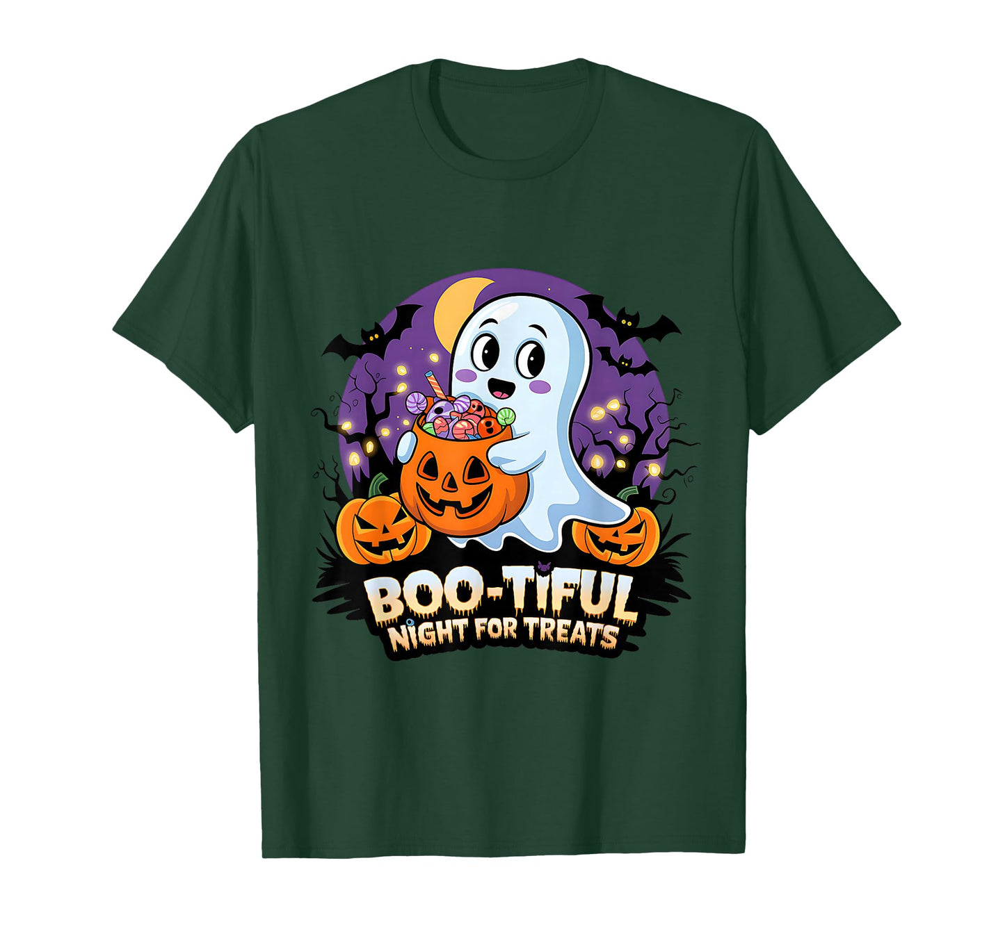 Cute Funny Ghost Halloween Design Boo-Tiful Night for Treats T-Shirt