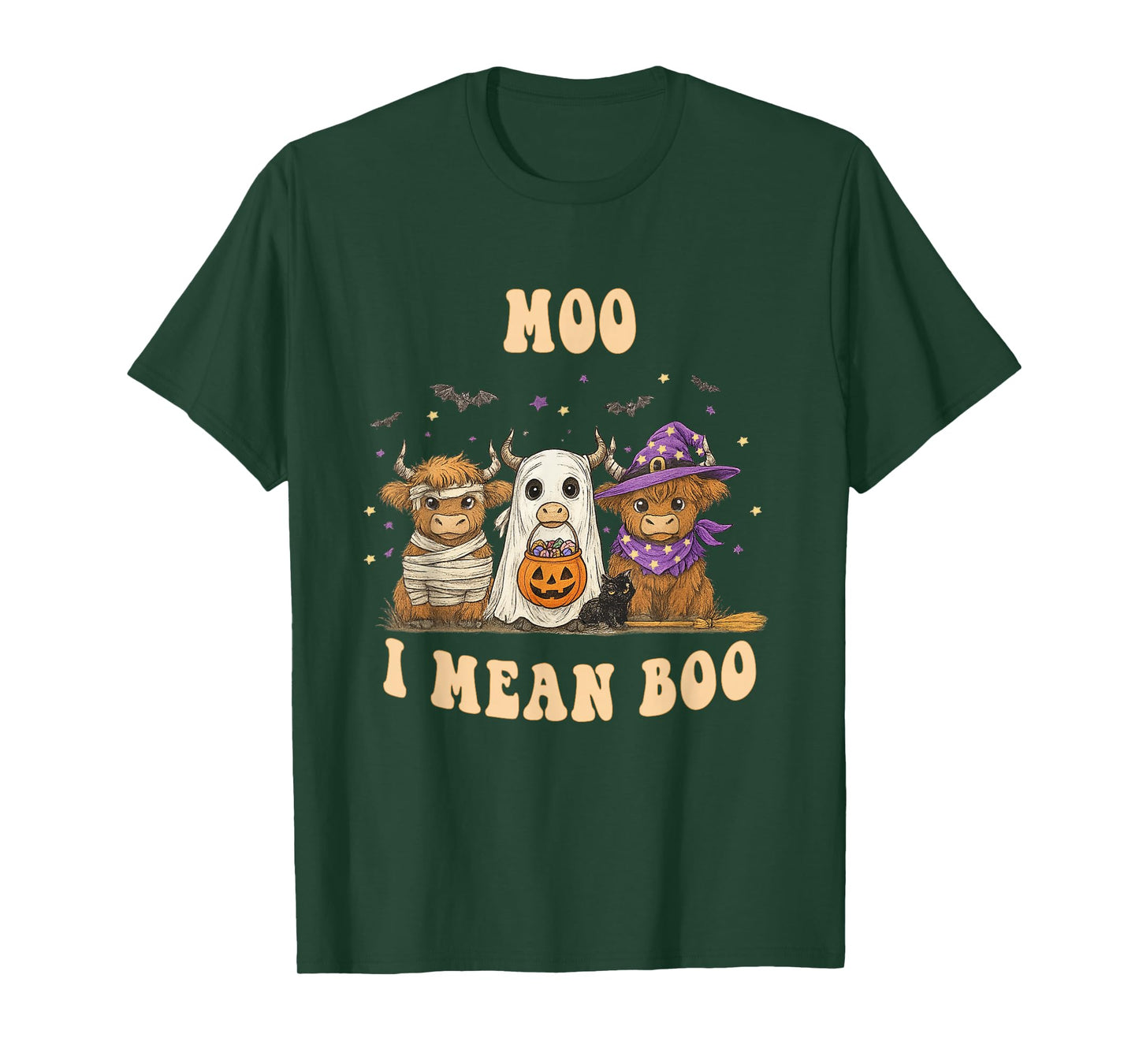 Moo I Mean Boo Ghost Highland Cow Halloween T-Shirt