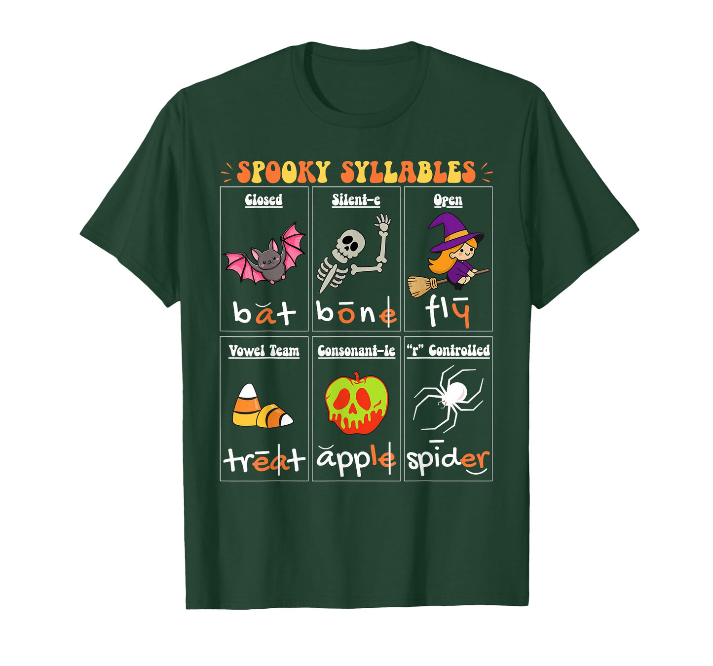 Halloween Reading Spooky Syllables Teacher Vintage T-Shirt