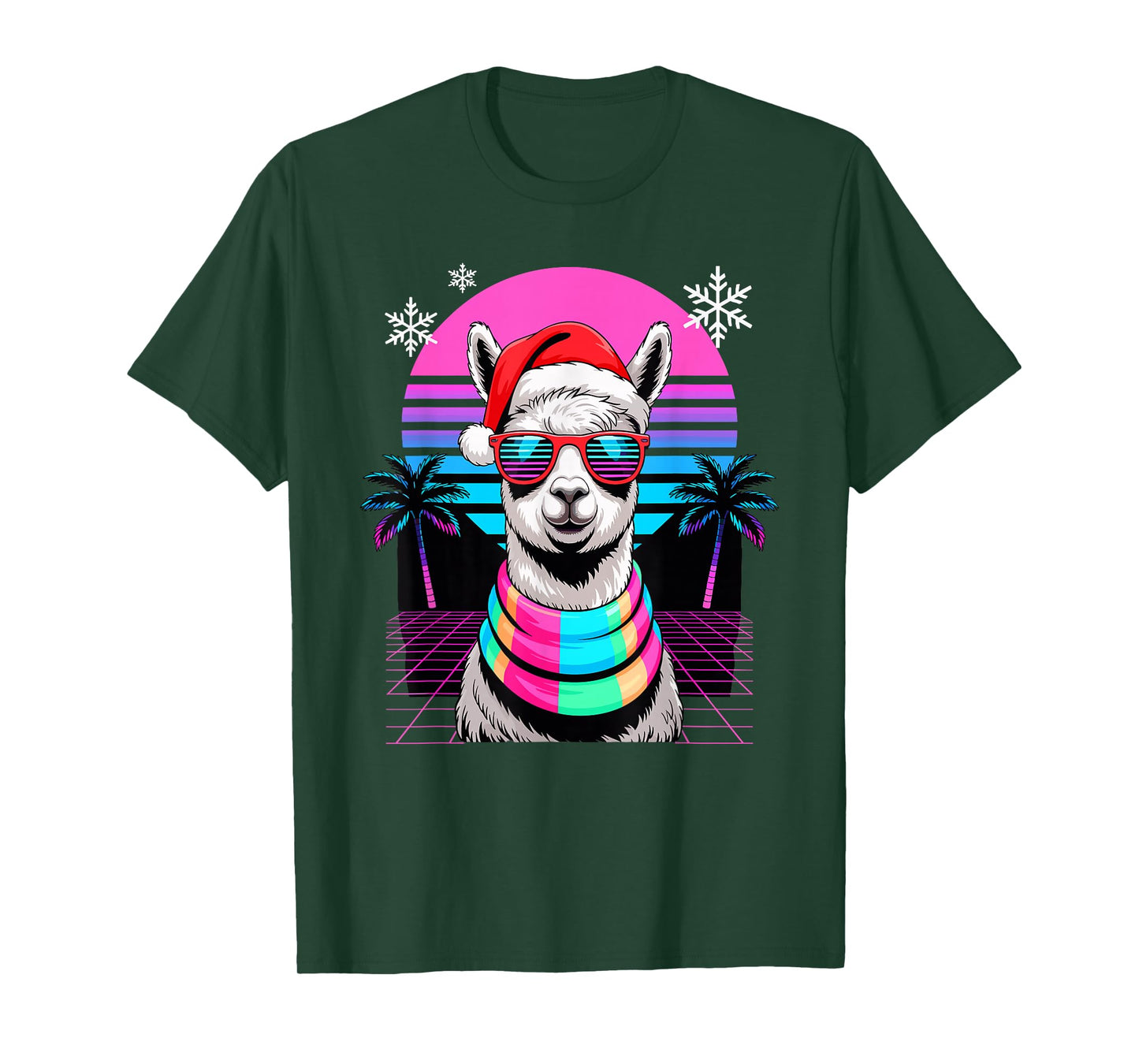Christmas Synthwave Alpaca Sunglasses Alpacas T-Shirt