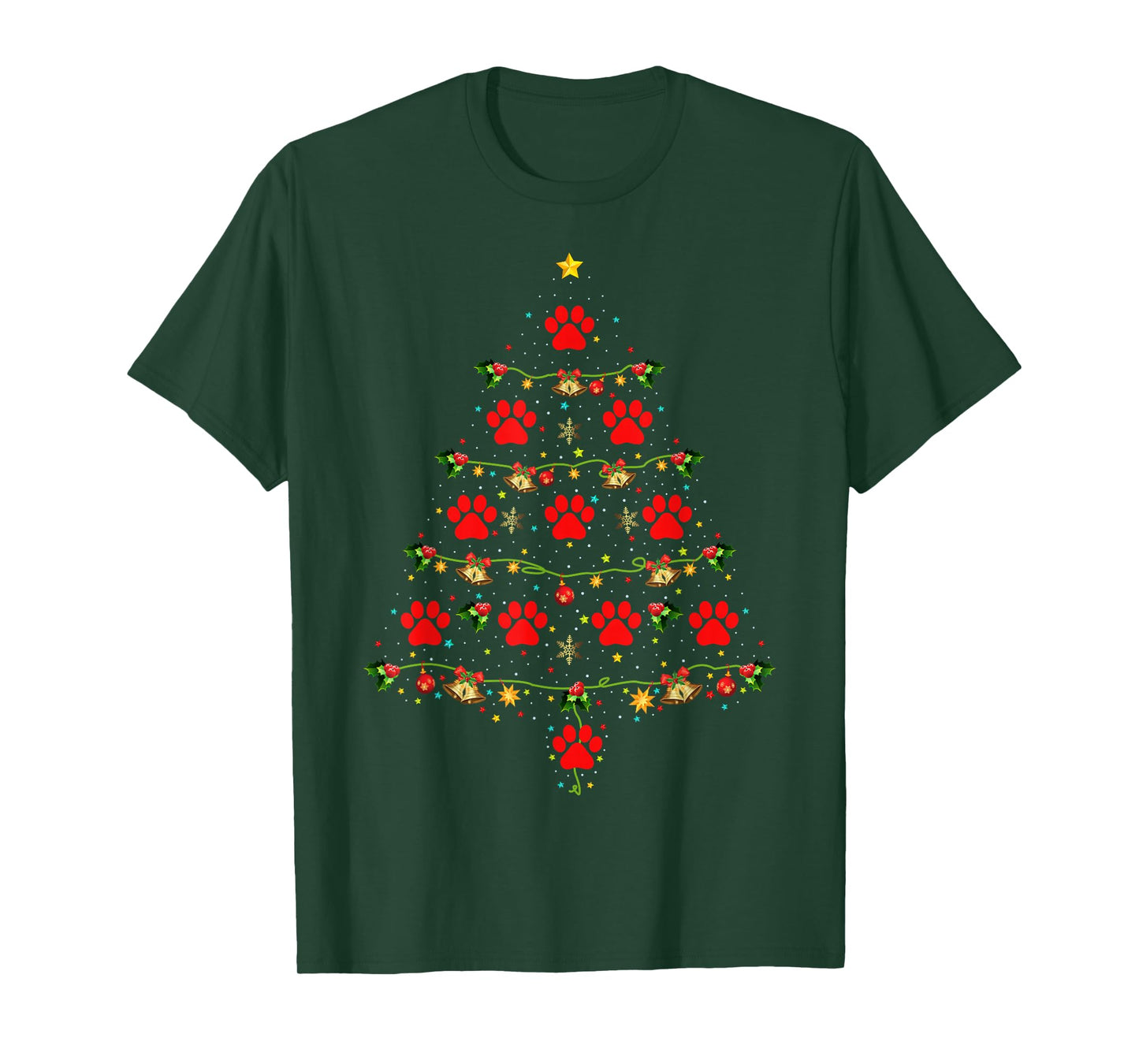 Dog Paw Christmas Tree Lights Puppy Dog Lover Xmas Pajamas T-Shirt