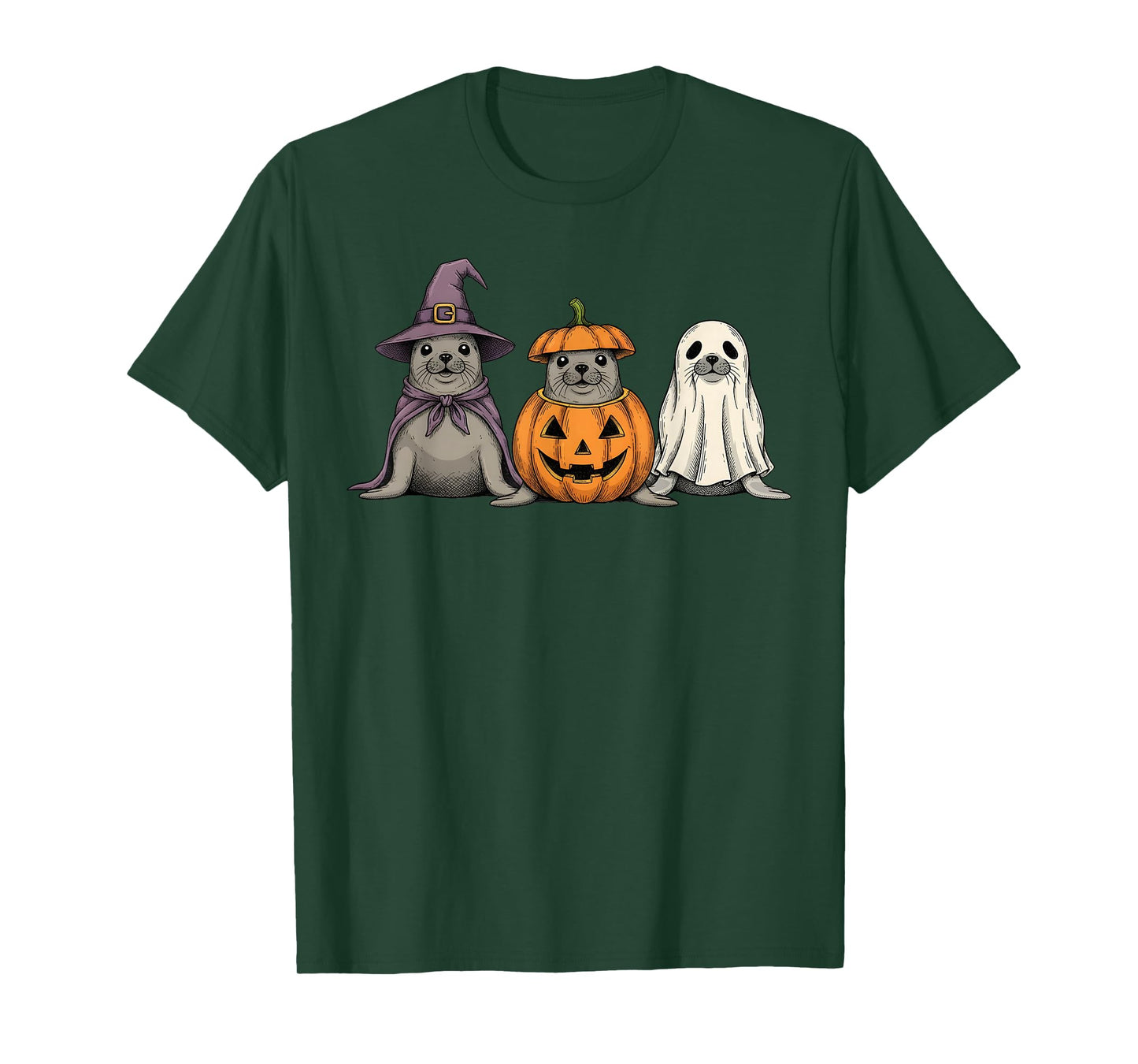 Spooky Ghost Seal Lover Pumpkin Halloween T-Shirt