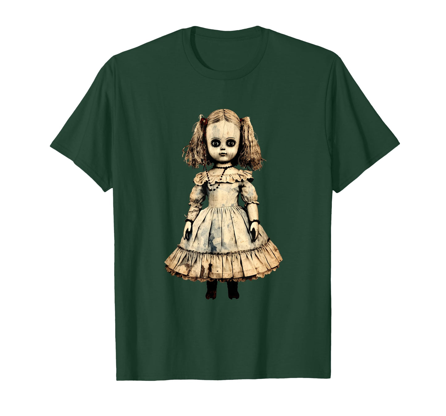 Vintage Creepy Horror Doll Supernatural Goth Haunted Doll T-Shirt, Small, Black
