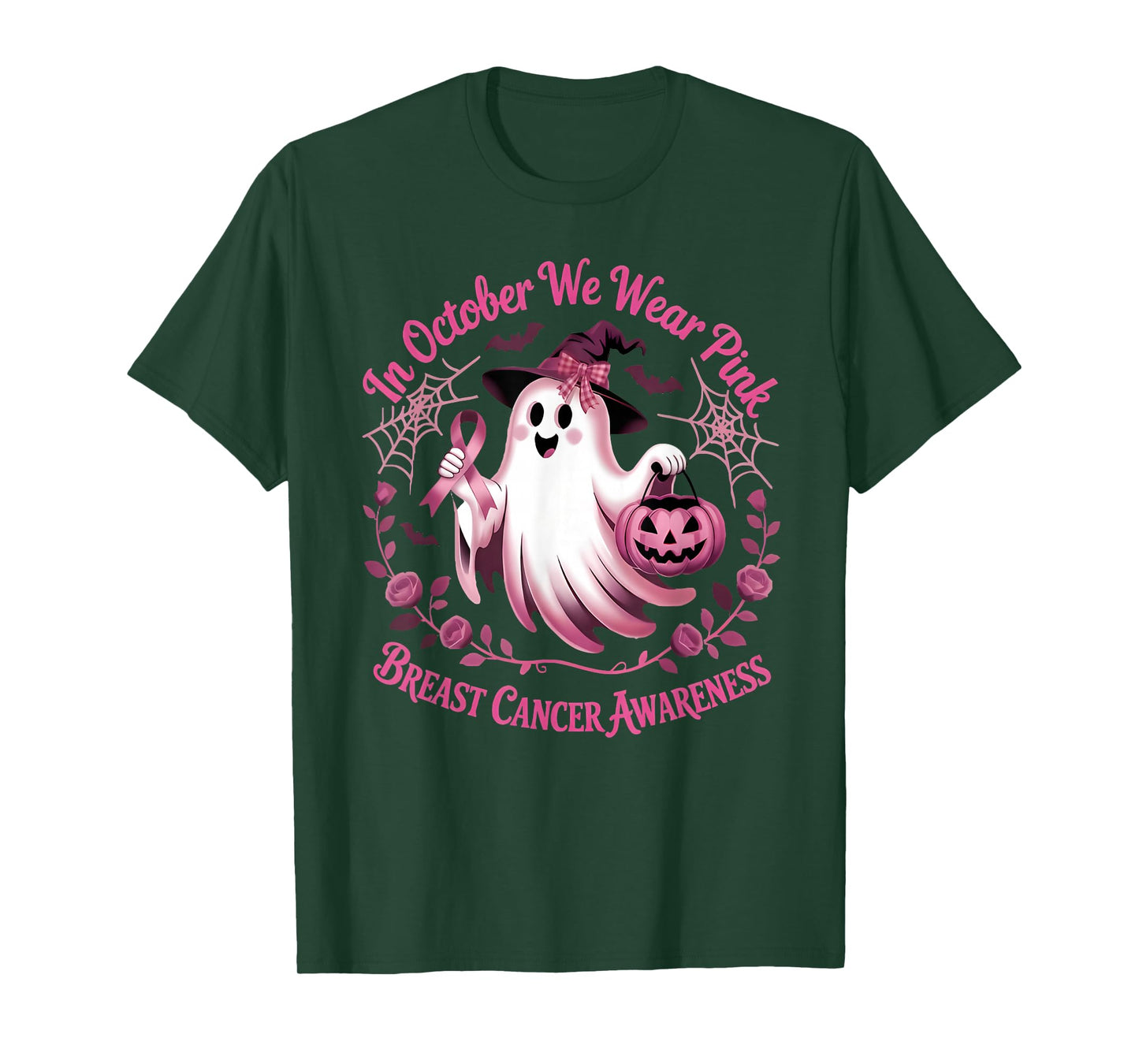 in October We Wear Pink Ghost Breast Cancer Awareness T-Shirt