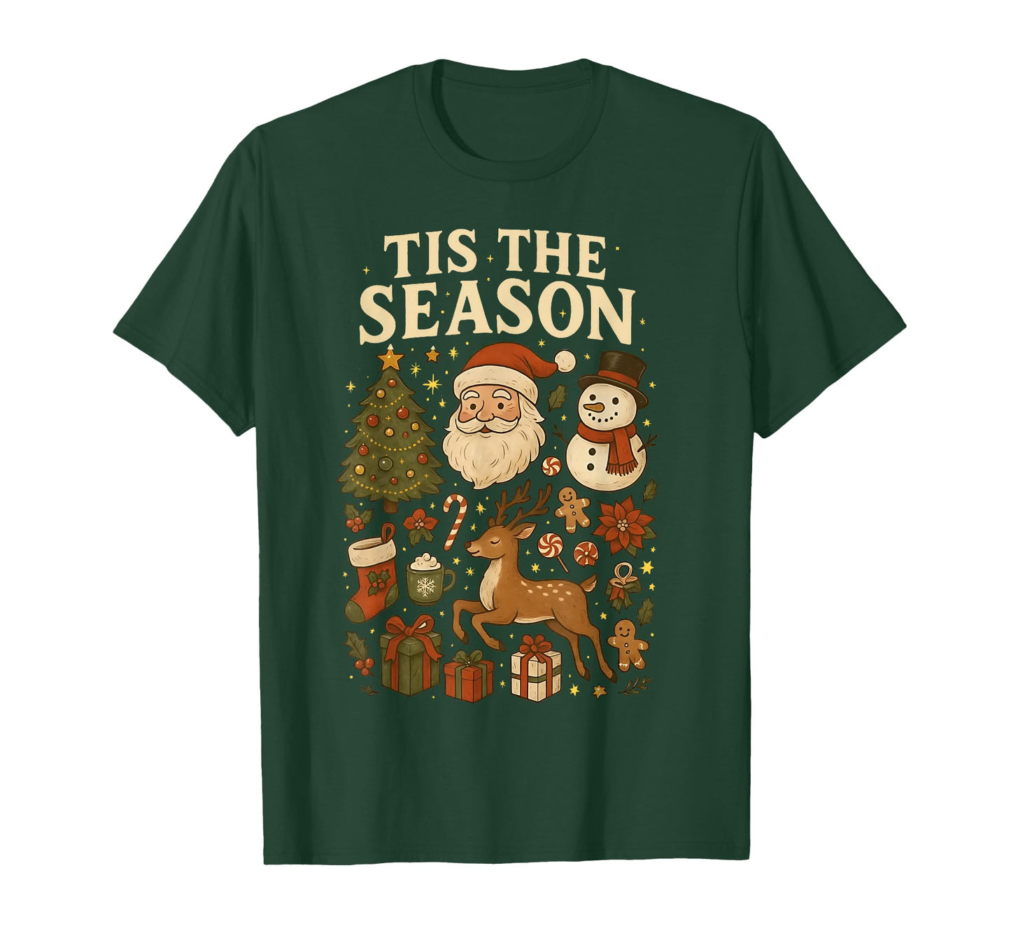 ‘Tis The Season Vintage Christmas Cute Icons Holiday Graphic T-Shirt
