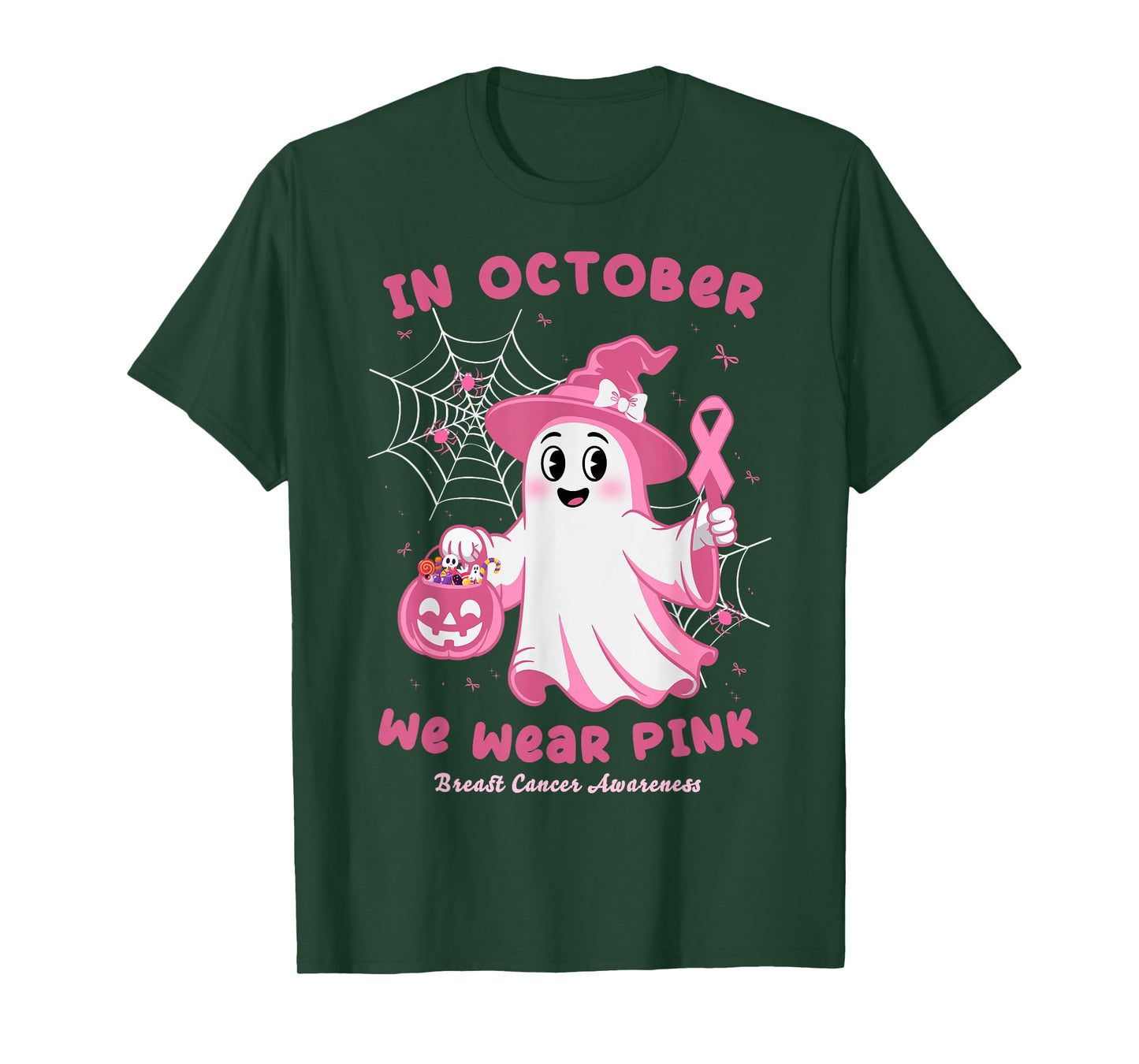 in October We Wear Pink Ghost Breast Cancer Awareness T-Shirt