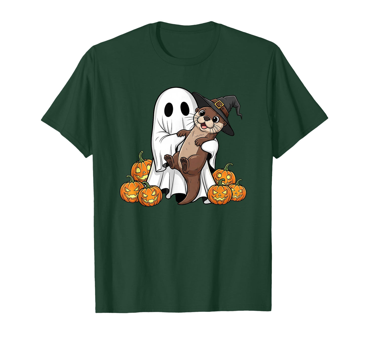 Funny Ghost Otter Pumpkin Halloween Kids Mens Womens T-Shirt