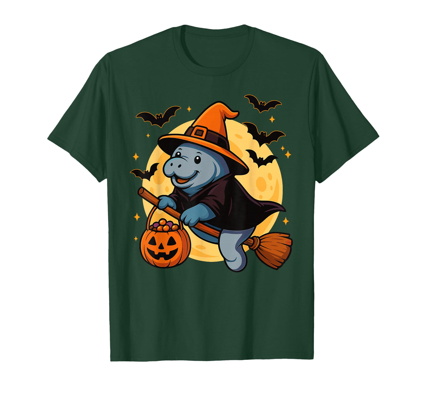 Manatee Witch Hat Pumpkin Halloween Spooky Season T-Shirt