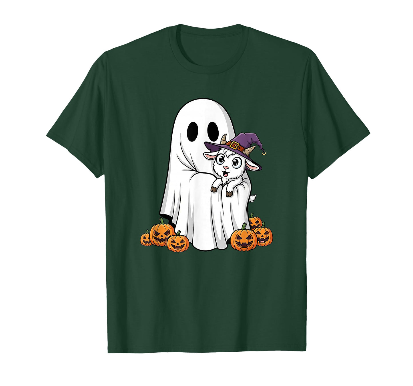 Funny Ghost Goat Pumpkin Halloween Kids Mens Womens T-Shirt