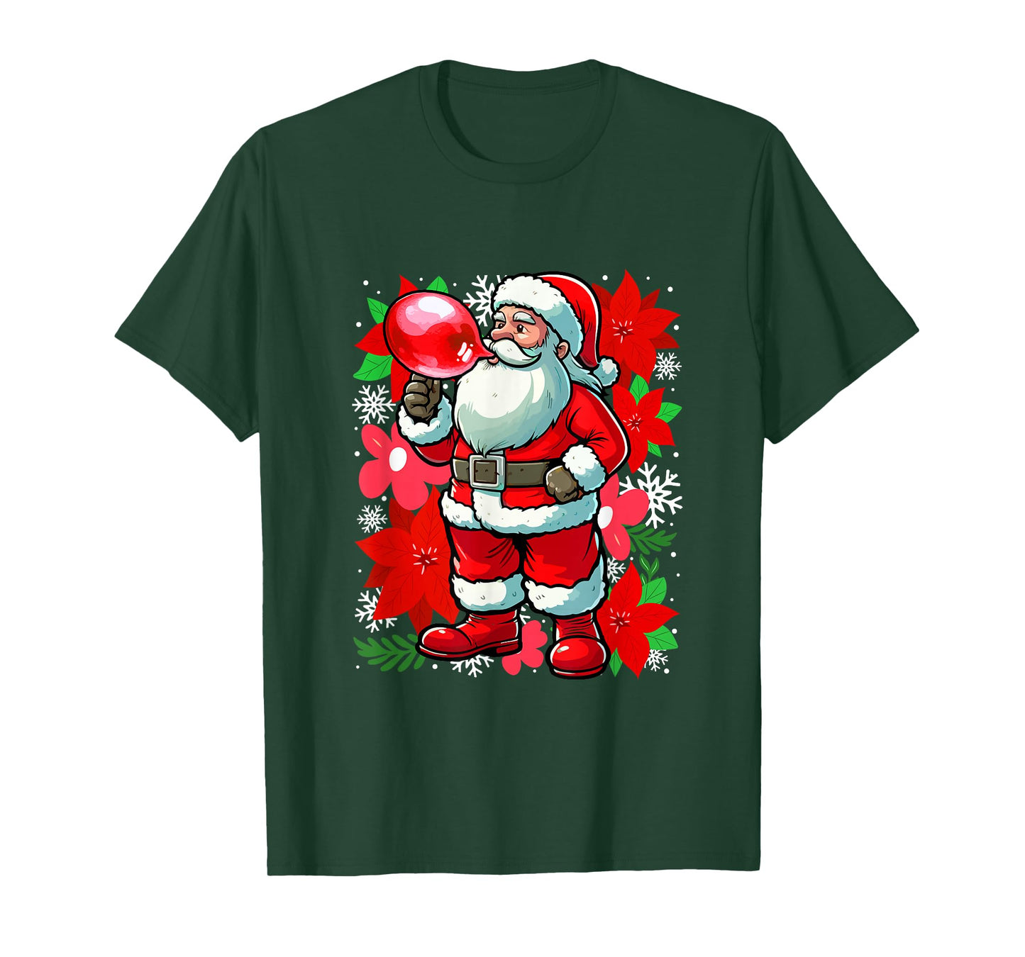 Floral Santa Blowing Bubble Christmas Matching Women Girl T-Shirt