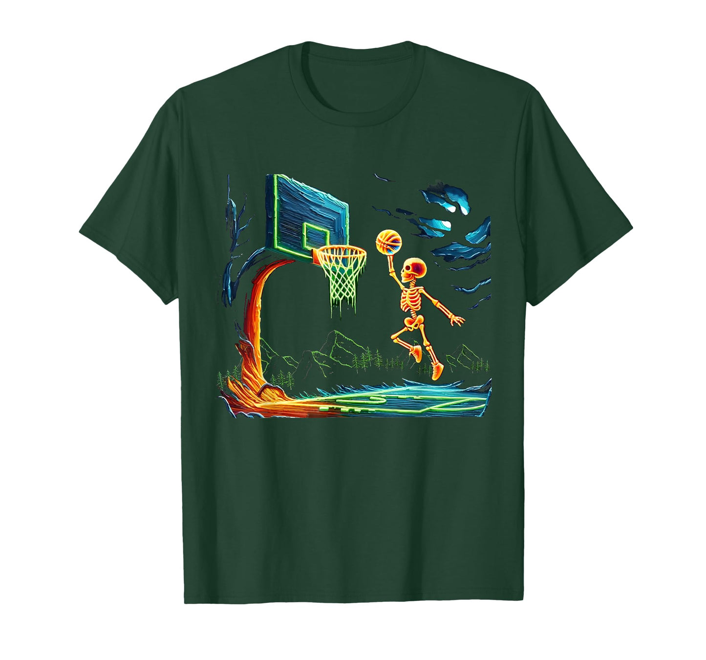 Skeleton Slam Dunk Hoop Basketball Halloween Men Boys Fans T-Shirt
