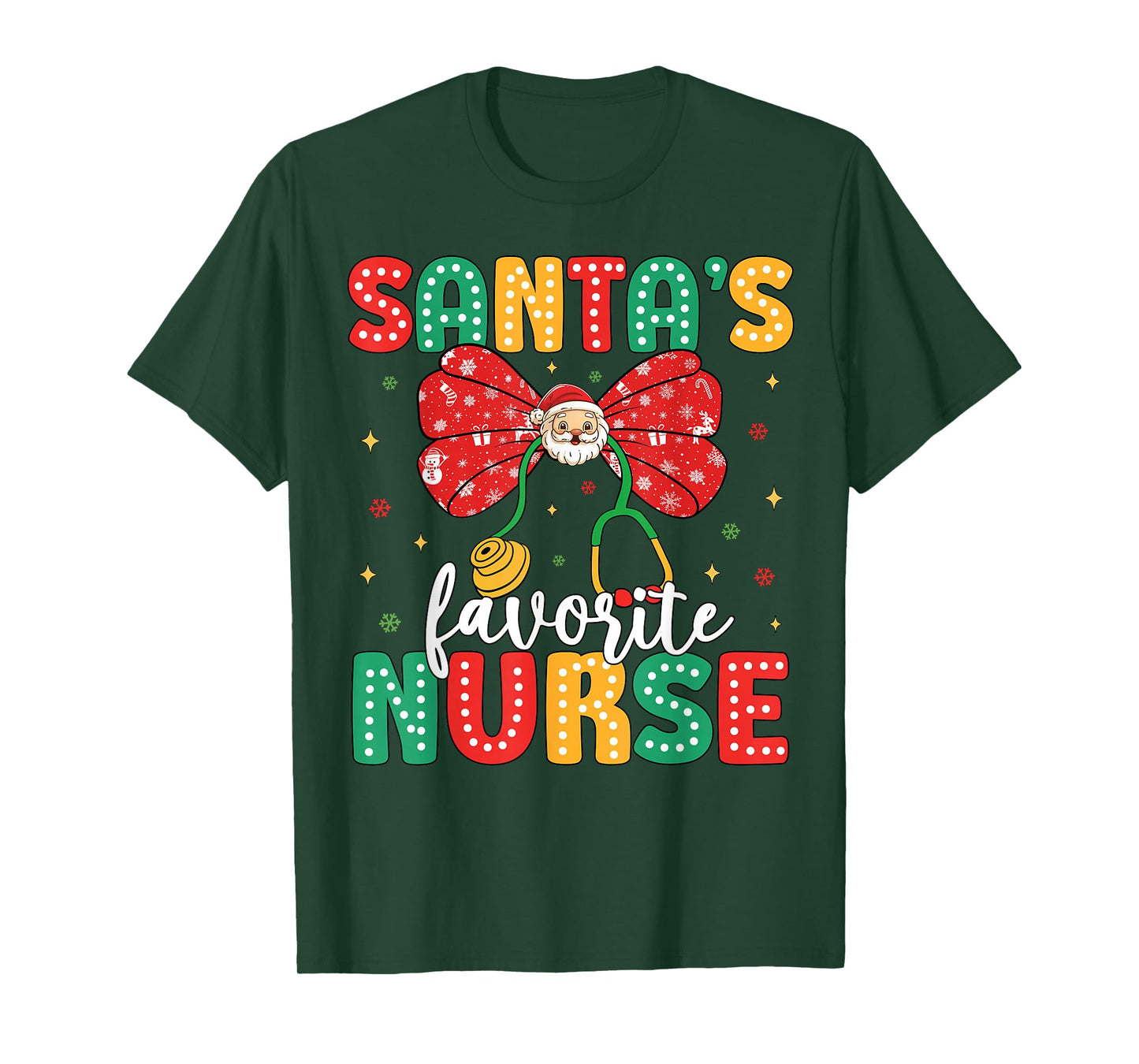 Santa's Favorite Nurse Cute Christmas Coquette Bow Women T-Shirt