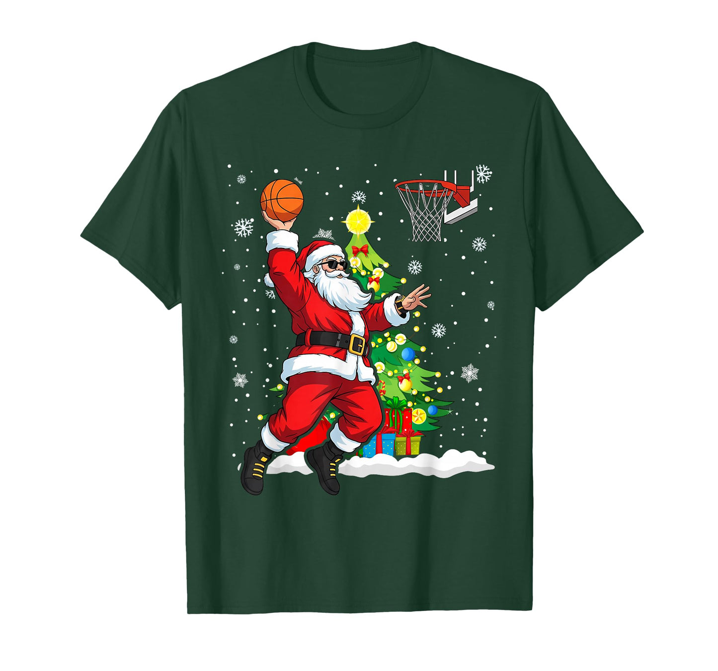 Basketball Christmas Men Boys Santa Claus T-Shirt