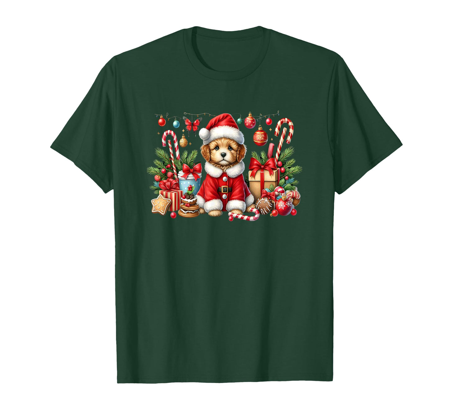 Adorable Santa Puppy Candy Canes Ornaments T-Shirt