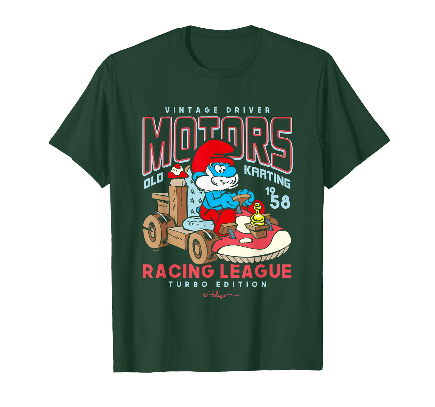 The Smurfs Vintage Driver Motors Old Karting Papa Smurf Logo T-Shirt
