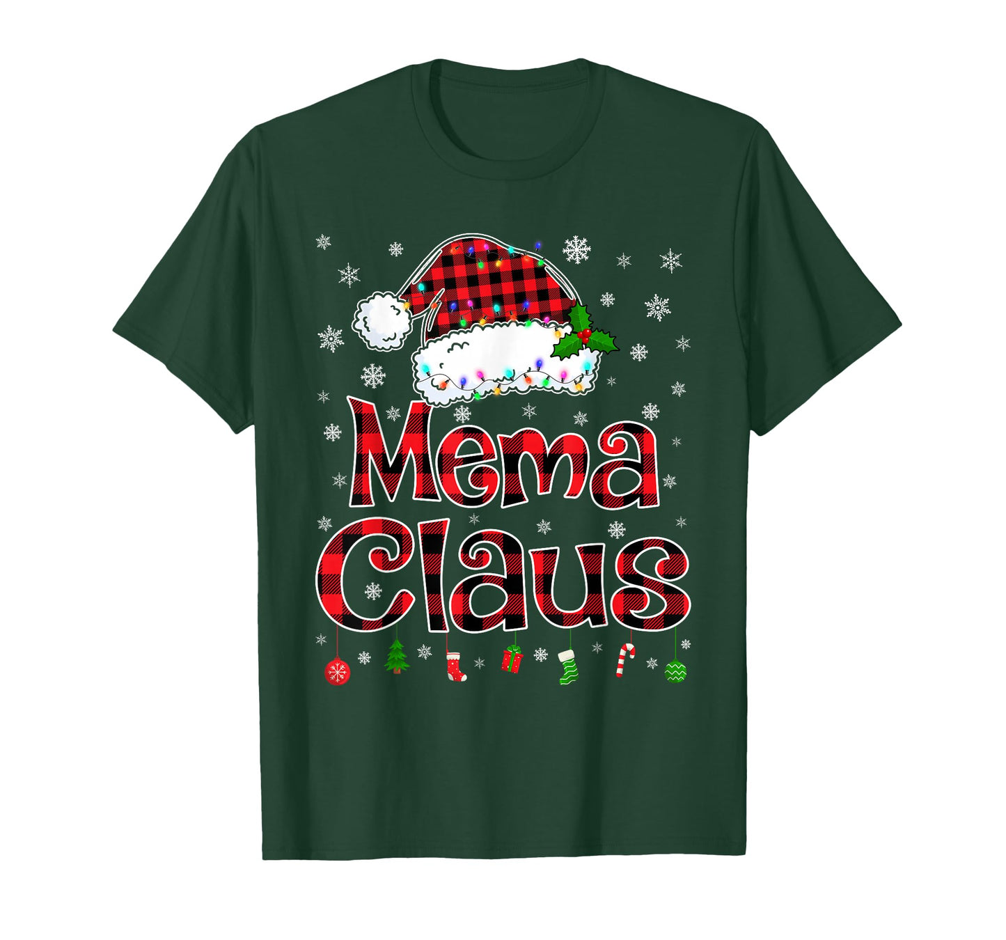 Mema Claus Christmas Lights Xmas Pajama Matching Family T-Shirt