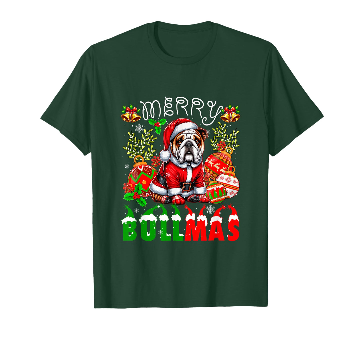 Merry Bullmas Santa Bulldog Decorating Xmas Owner Family T-Shirt