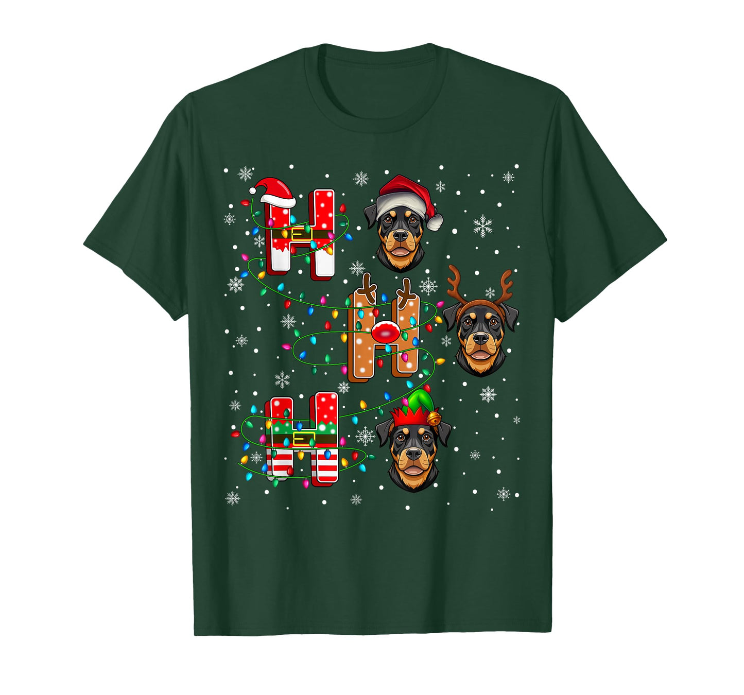Ho Ho Ho Santa Reindeer Hat Elf Matching Rottweiler Dog Xmas T-Shirt