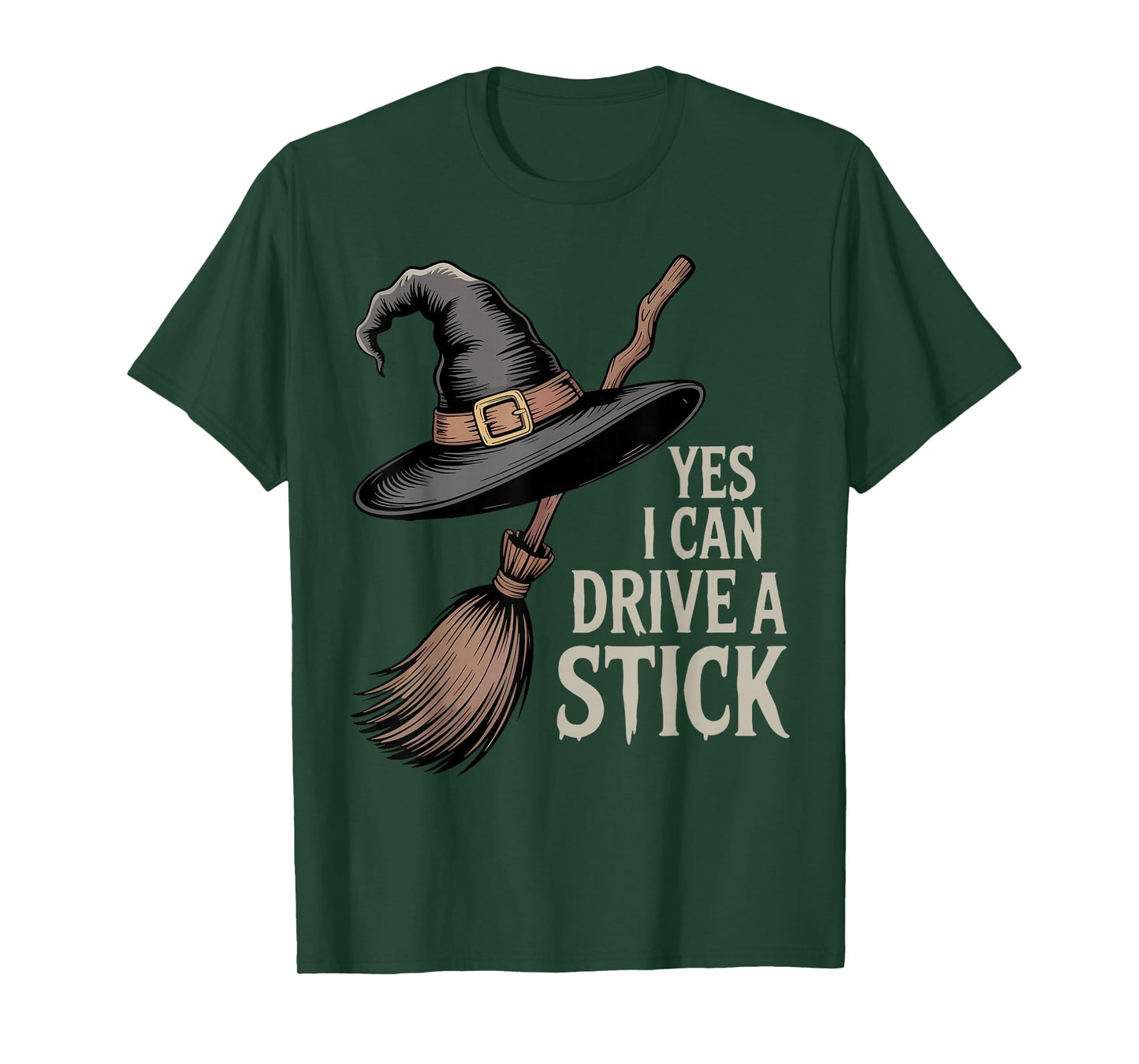 Yes I Can Drive A Stick Funny Halloween Spooky Witch T-Shirt