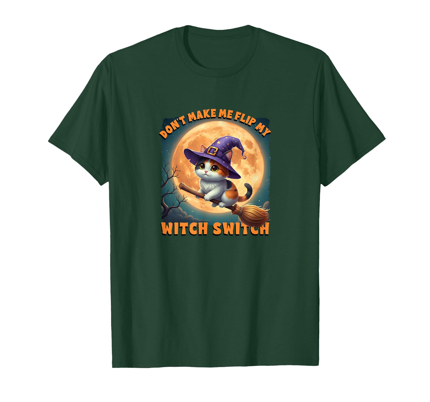 Calico Cat Halloween Lazy Costume Flip My Witch Switch T-Shirt