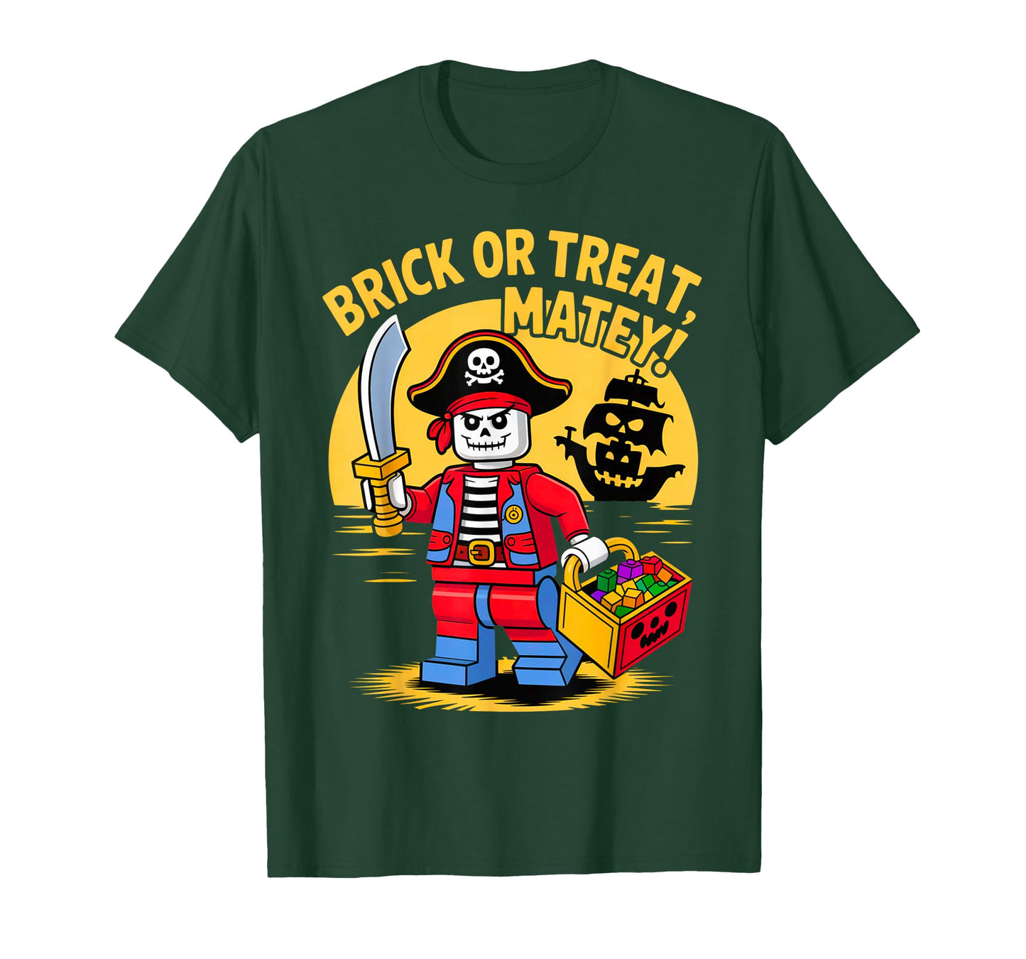Halloween Bricks Pirate Skeleton Builder Blocks Building Toy T-Shirt