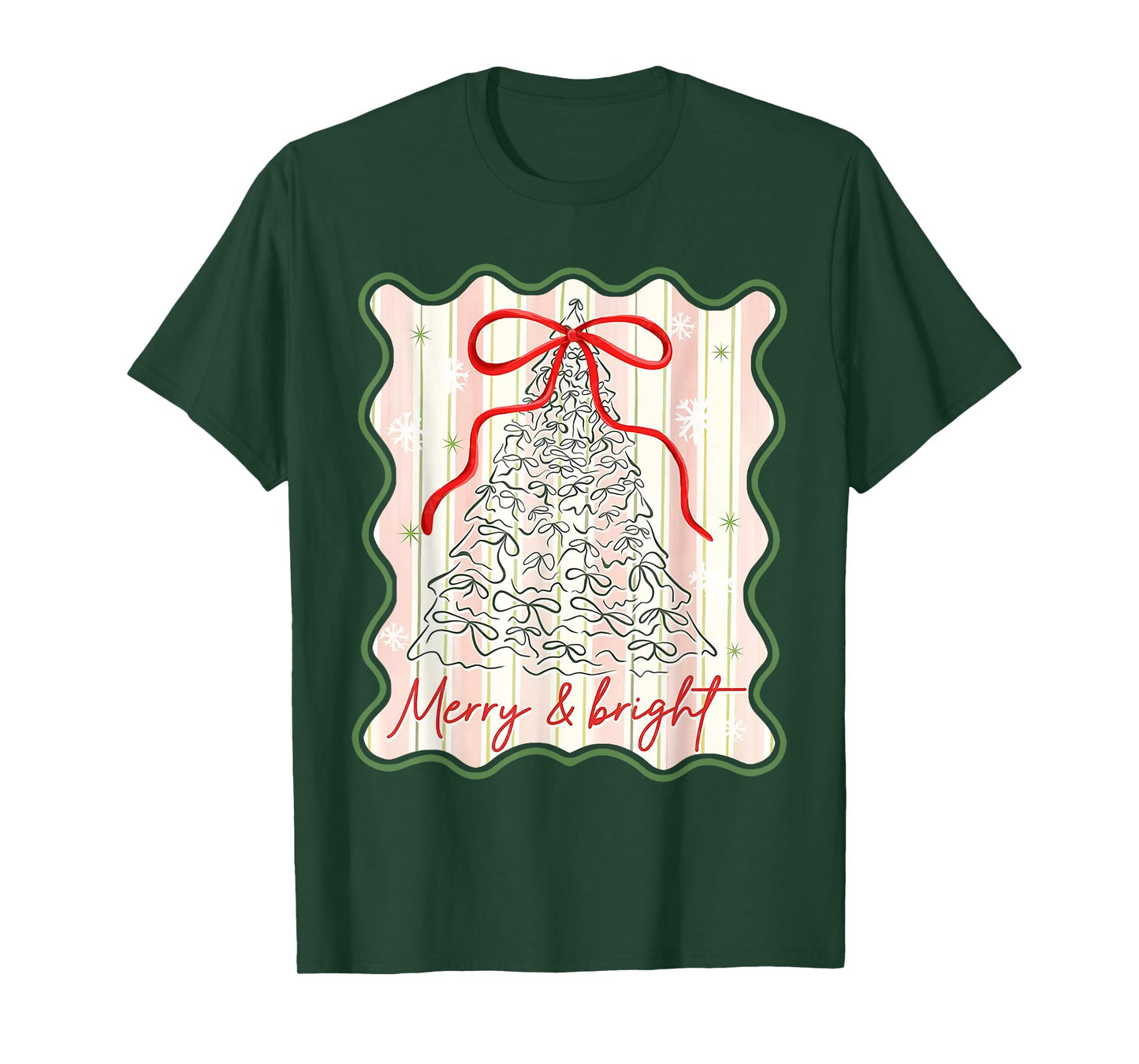 Merry & Bright Coquette Bow Christmas Xmas Pajamas Holiday T-Shirt