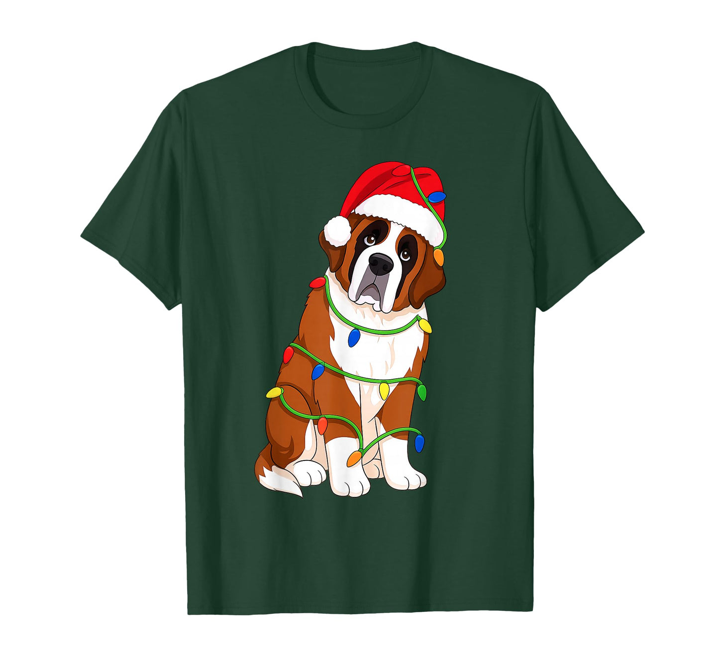 Saint Bernard Christmas Tree Lights Holiday Dog Lover T-Shirt