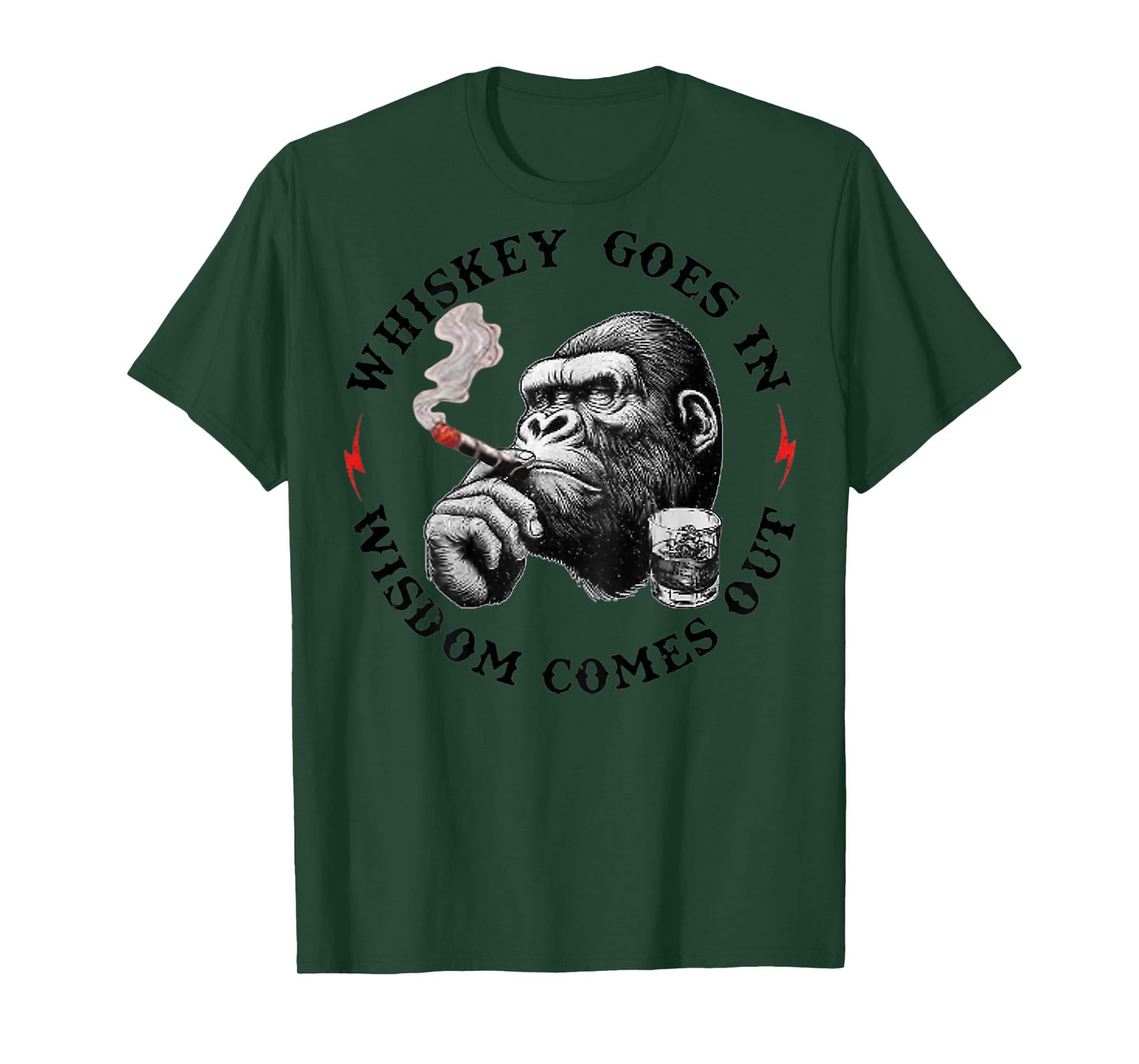 Whiskey Goes in Wisdom Comes Out Funny Monkey T-Shirt