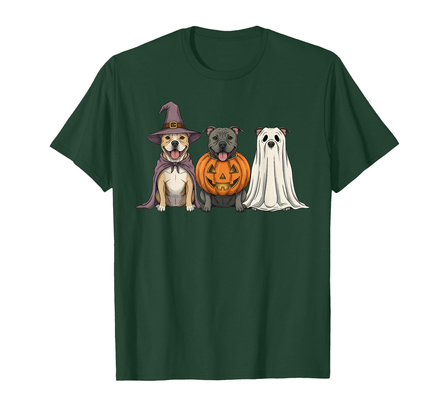 Spooky Ghost Pit Bull Pumpkin Halloween Pittie Dog Lover T-Shirt