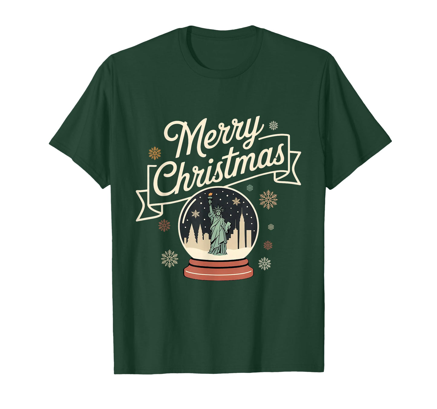 Merry Christmas New York Skyline in Snow Globe Snow Sparkles T-Shirt
