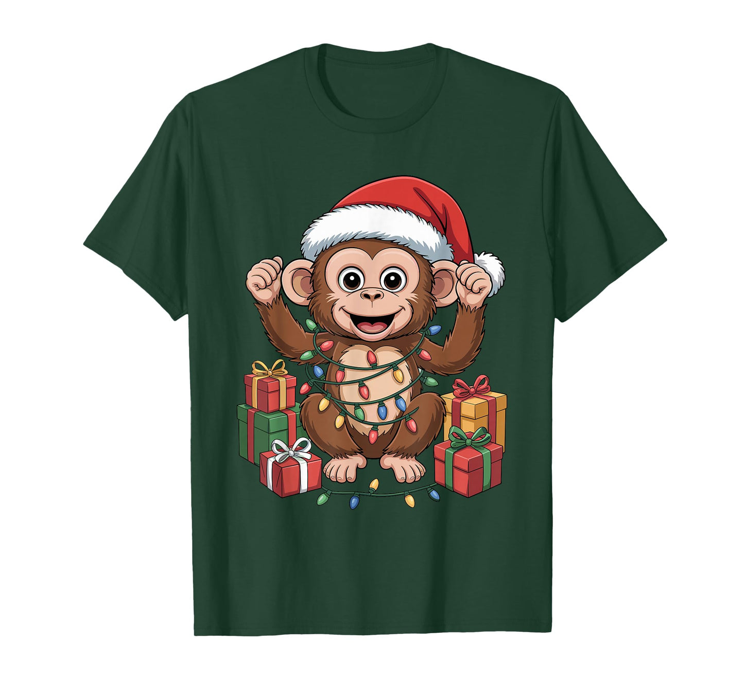Monkey Santa Hat Christmas Design Funny Animal Lover Holiday T-Shirt