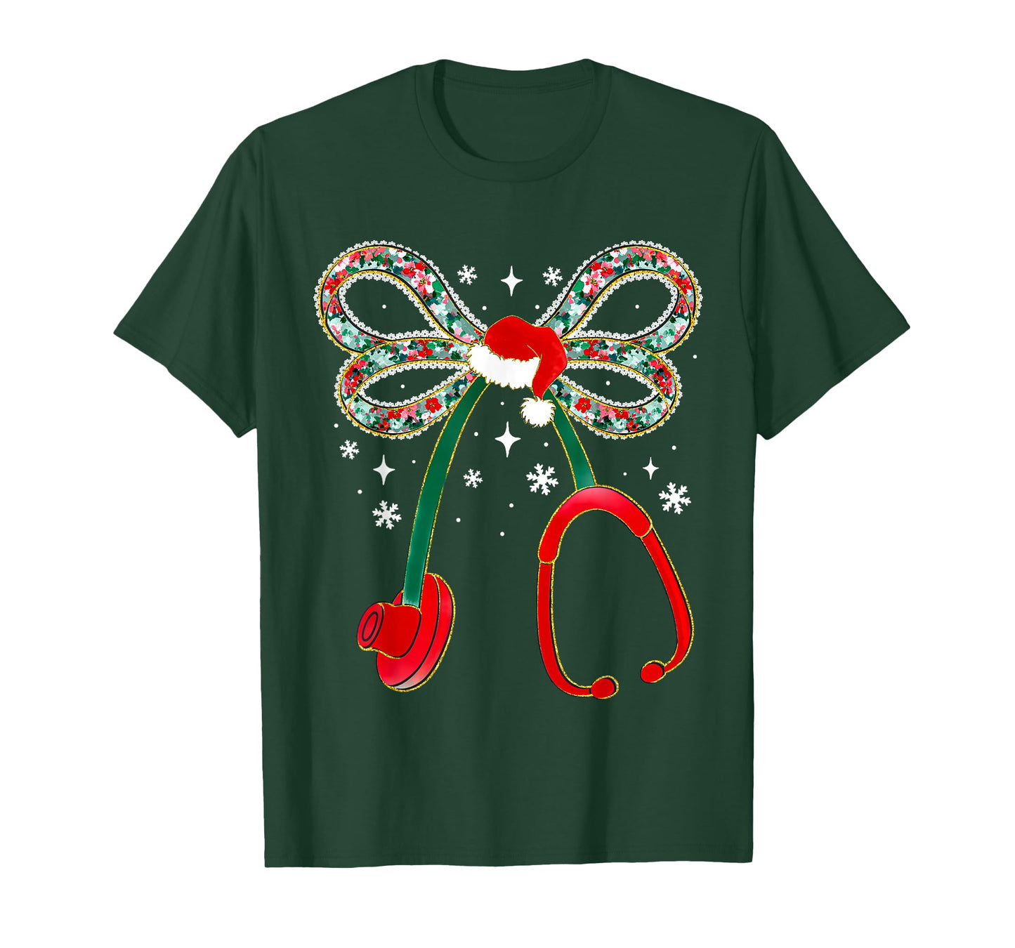 Christmas Stethoscope Bow Funny Medical Holiday Santa Nurse T-Shirt