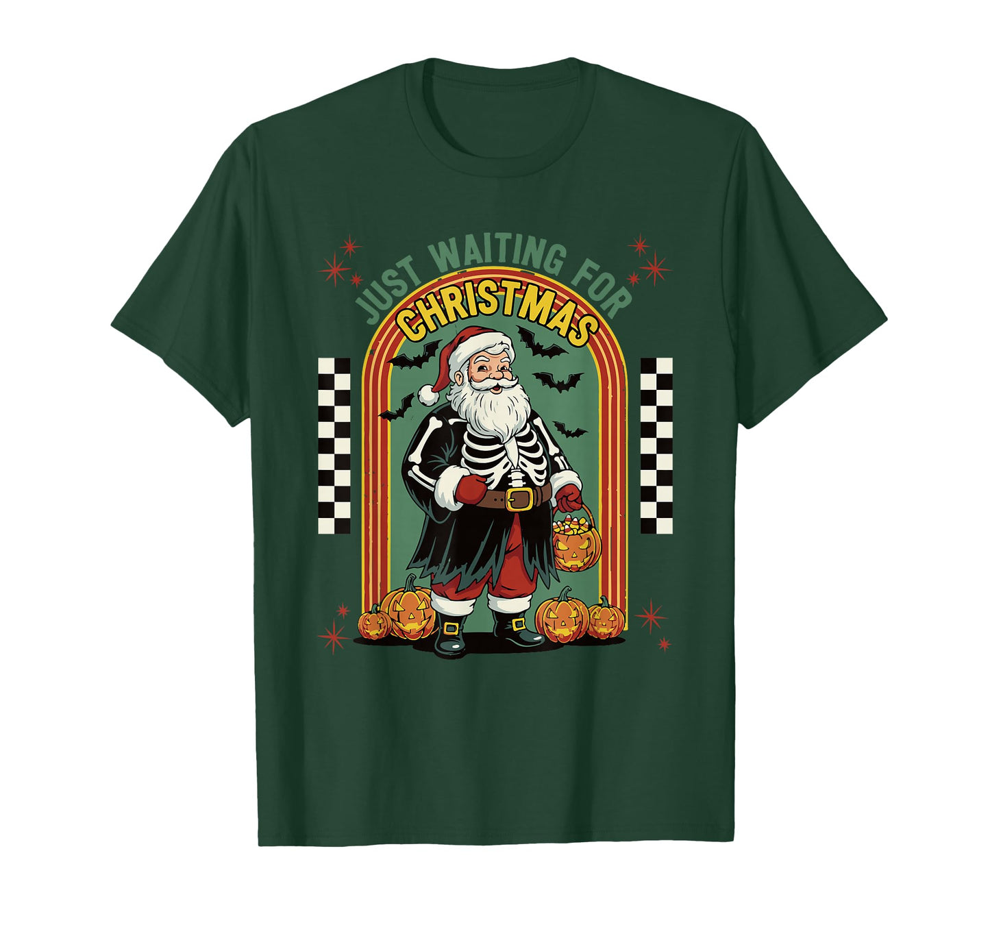 Retro Vintage Santa Skeleton Halloween Waiting Christmas T-Shirt