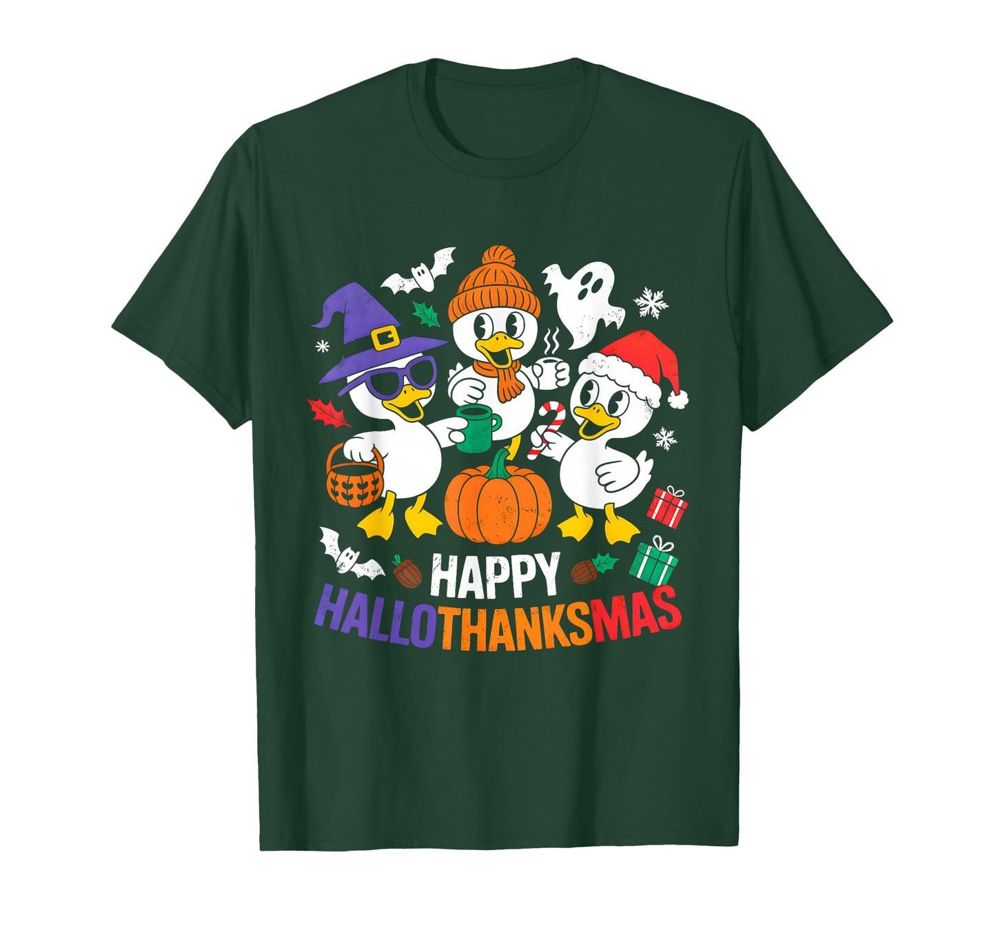 Duck Halloween Thanksgiving Christmas Happy Hallothanksmas T-Shirt