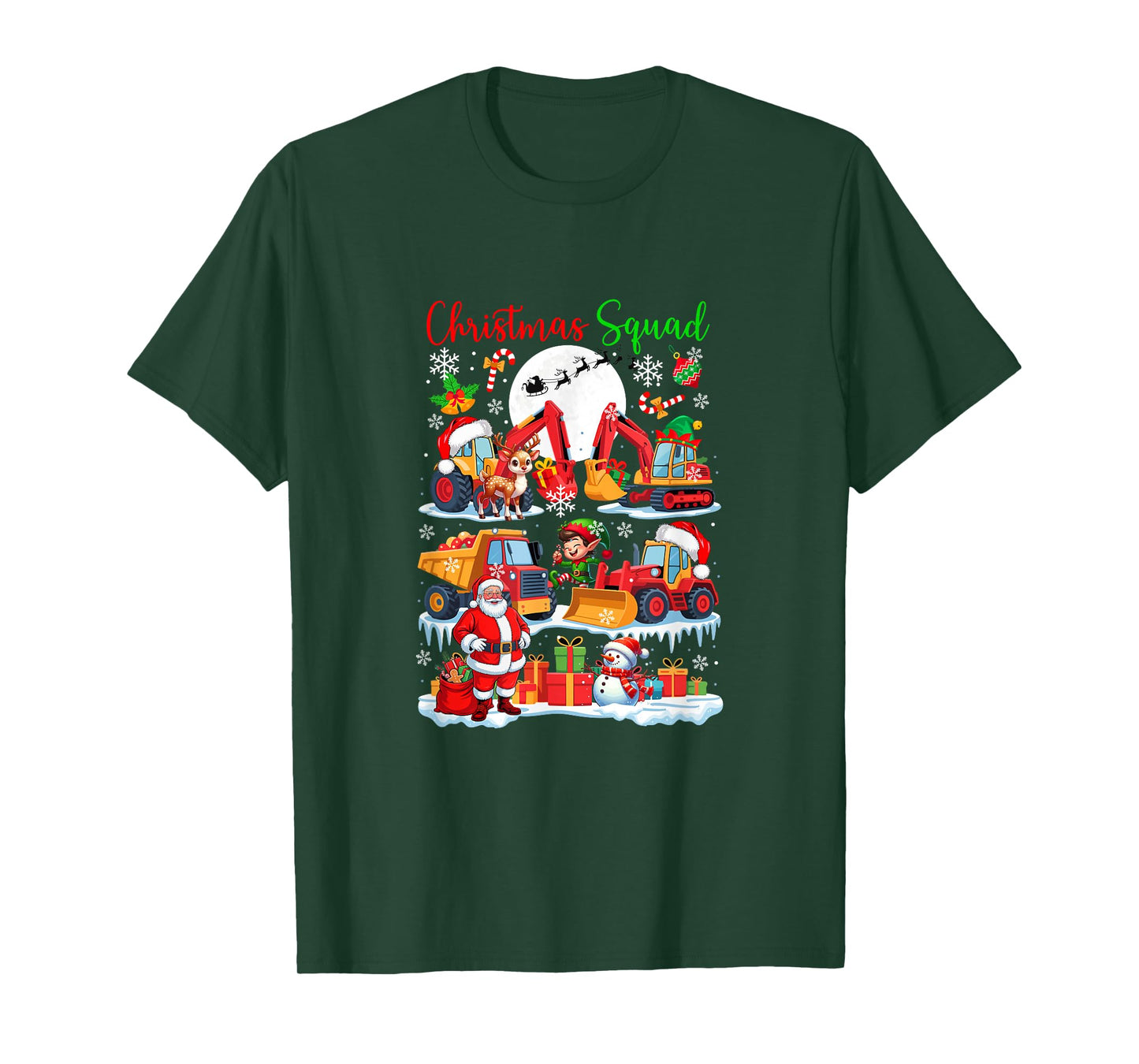 Christmas Squad Construction Trucks Excavators Santa Elf T-Shirt
